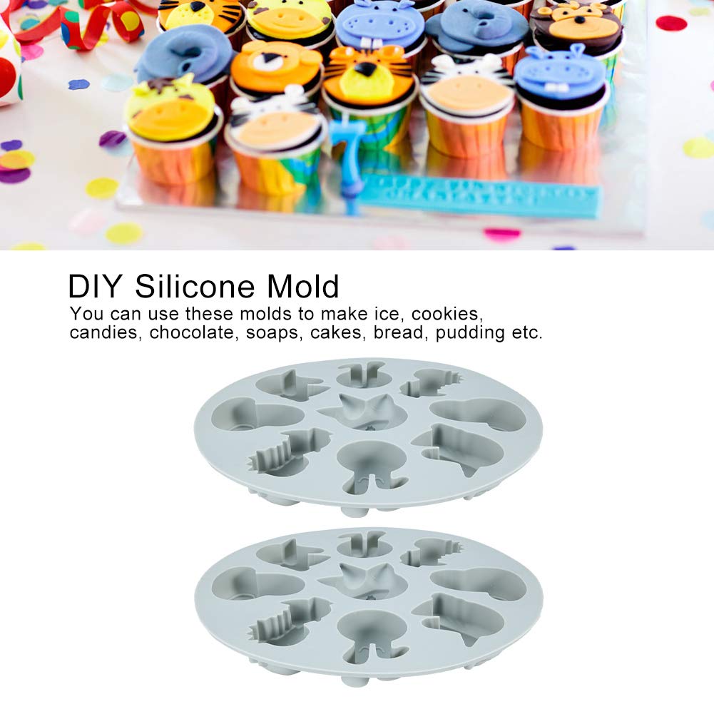 2-Piece Cartoon Animal Silicone Cake Decorating Tools - Non-Stick Chocolate Fondant Mold for Baking, Candy Making, DIY Gummy Sugar Crafts (Gray) - Perfect for Birthday Cakes, Cupcakes, and Homemade Treats