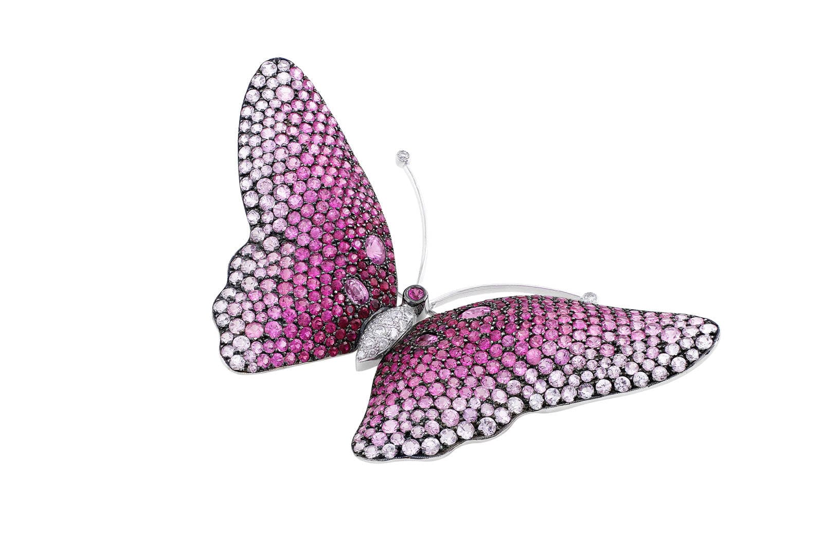 18K White Gold Pink Sapphire Butterfly Brooch Pin - Elegant Jewelry Gift for Women, Perfect for Weddings, Anniversaries & Special Occasions