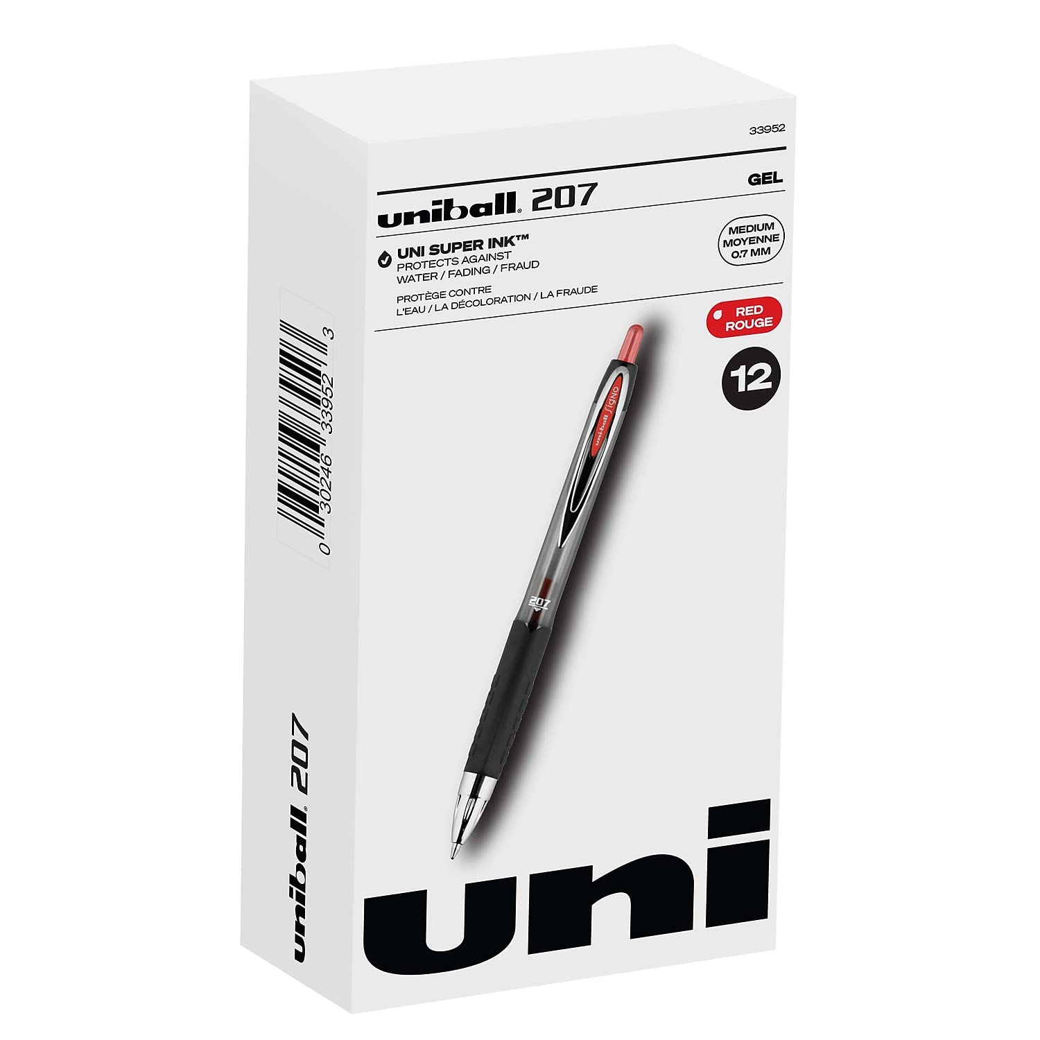 uni-ball 33952 Signo Gel 207 Retractable Roller Ball Pen - Medium Point, Red Ink (Pack of 12) - Perfect for Office, School, Note Taking & Gift Giving
