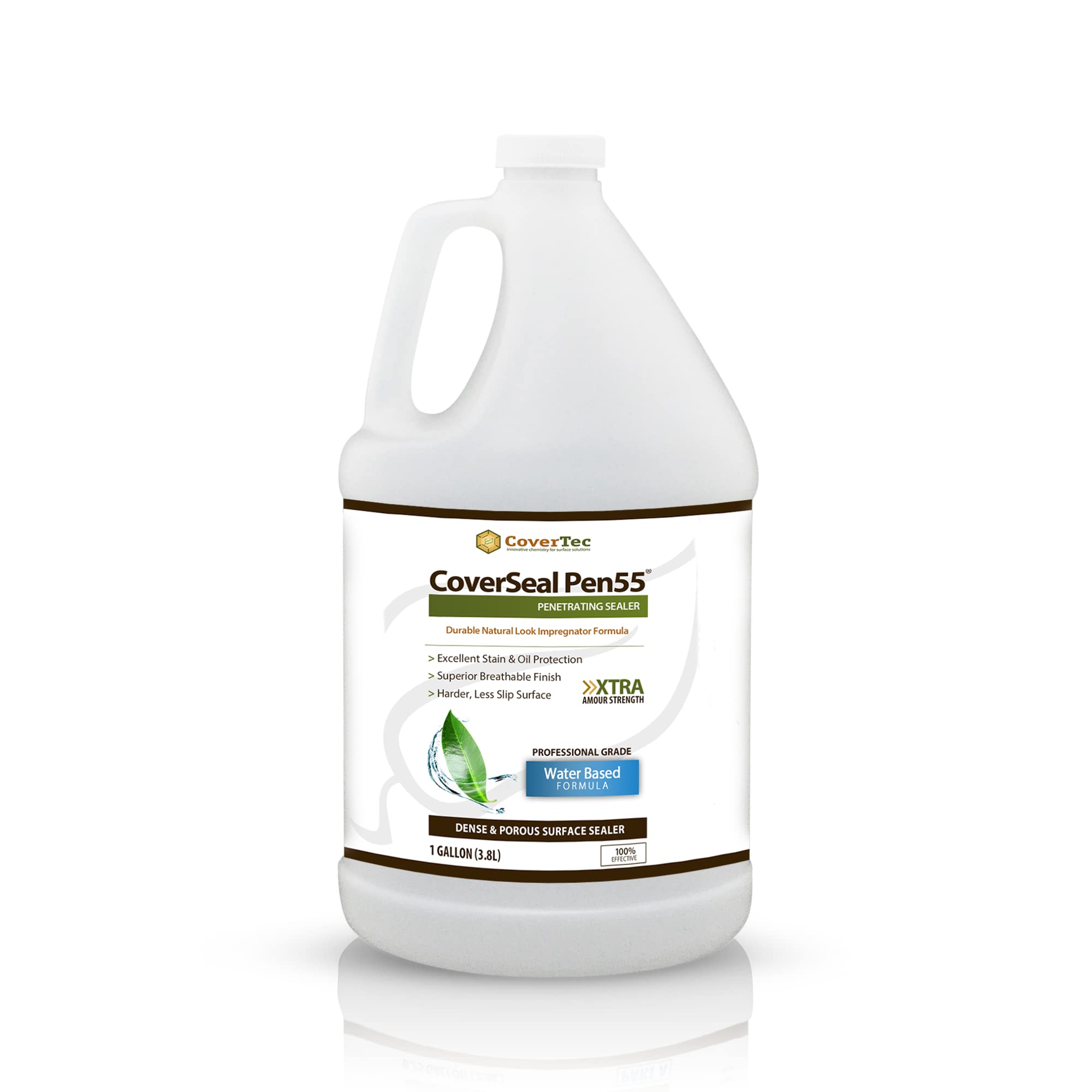 CoverSeal PEN55 Heavy Duty Concrete Sealer - Oil & Stain Resistant, Long Lasting Clear Fluoropolymer Protection for Driveways, Patios & Floors (1 Gallon) - Ideal for Garage, Basement & Outdoor Concrete Surfaces