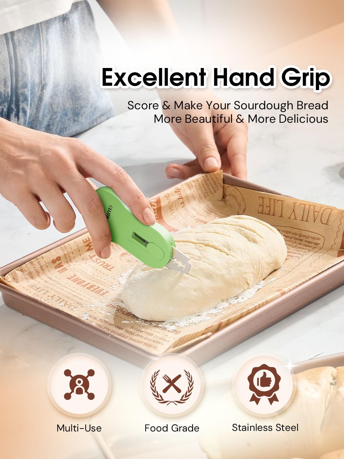 Premium Bread Lame - Stainless Steel Sourdough Scoring Tool with 5 Razor Blades | Extendable & Magnetic Dough Scorer for Professional Bread Baking | Perfect for Artisan Sourdough, Baguettes & Homemade Loaves | Essential Baking Supplies for Bakers & Bread Enthusiasts