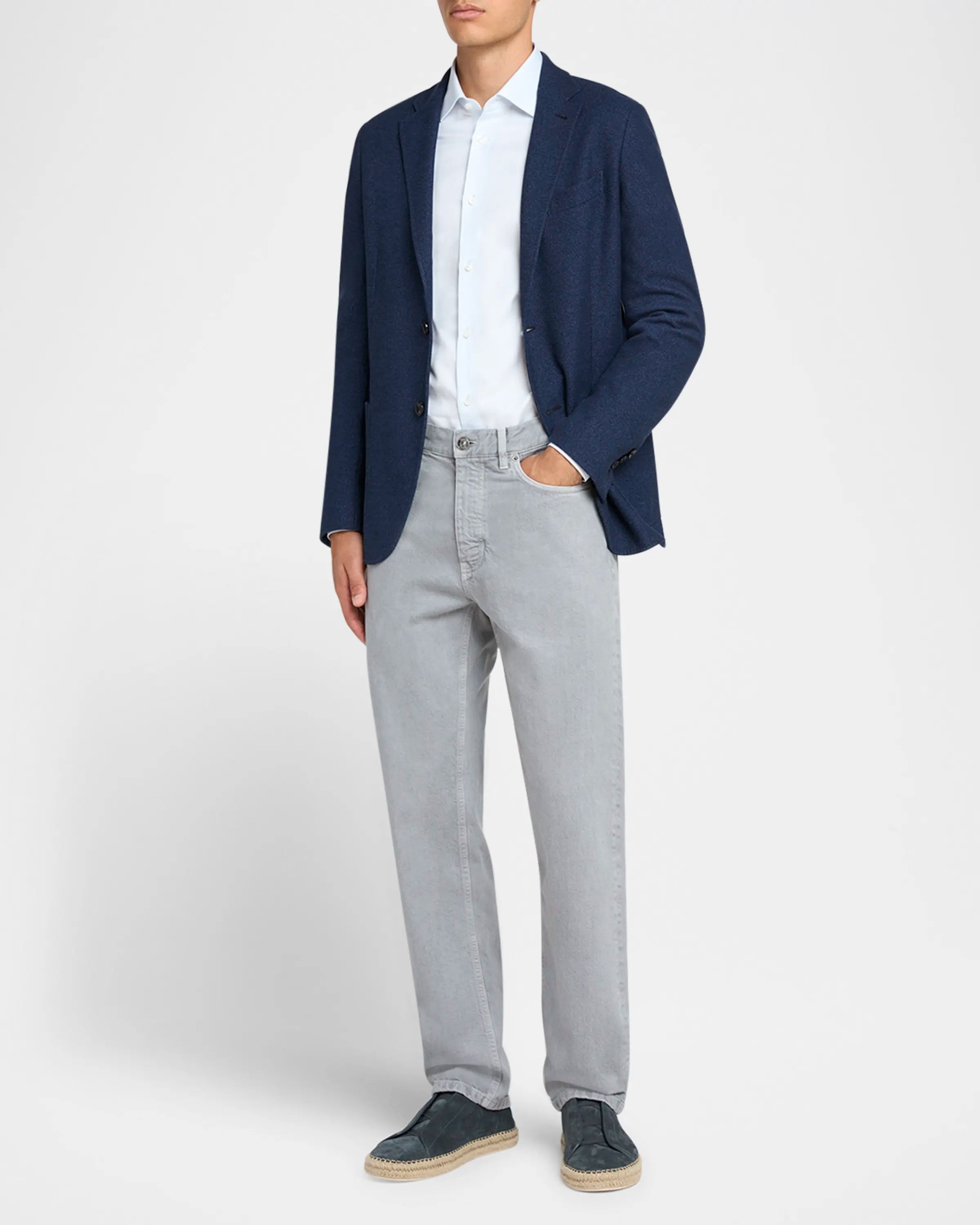 ZEGNA Navy Blue Jersey Jacket for Men - Lightweight Casual Blazer for Business & Travel - Perfect for Office, Dinner Dates & Outdoor Events