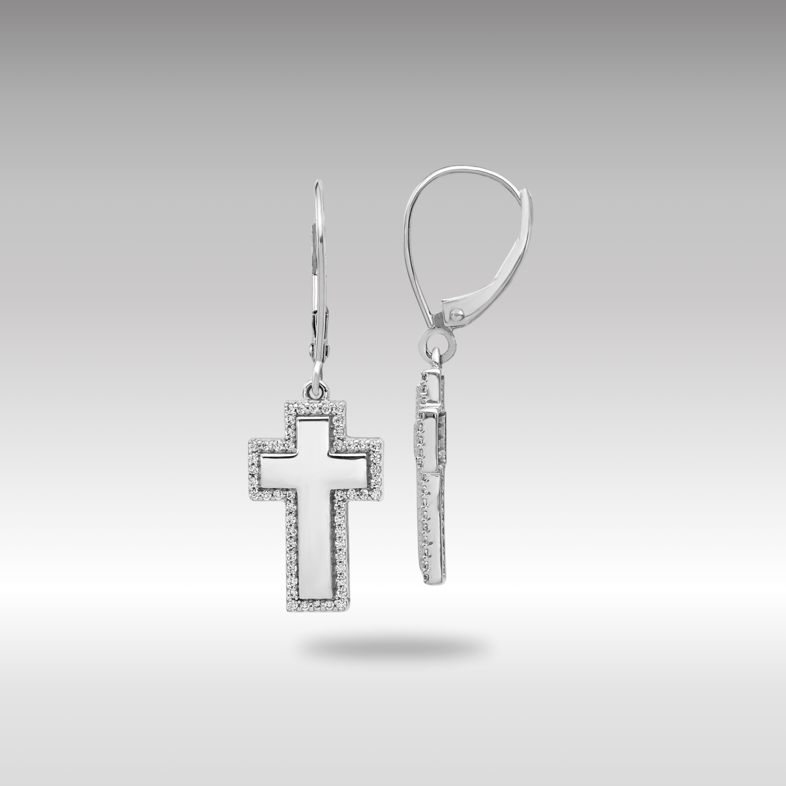 14K Gold Diamond Fancy Cross Leverback Earrings - EM4002 030 YA - Elegant Religious Jewelry for Women, Perfect for Church, Weddings & Special Occasions