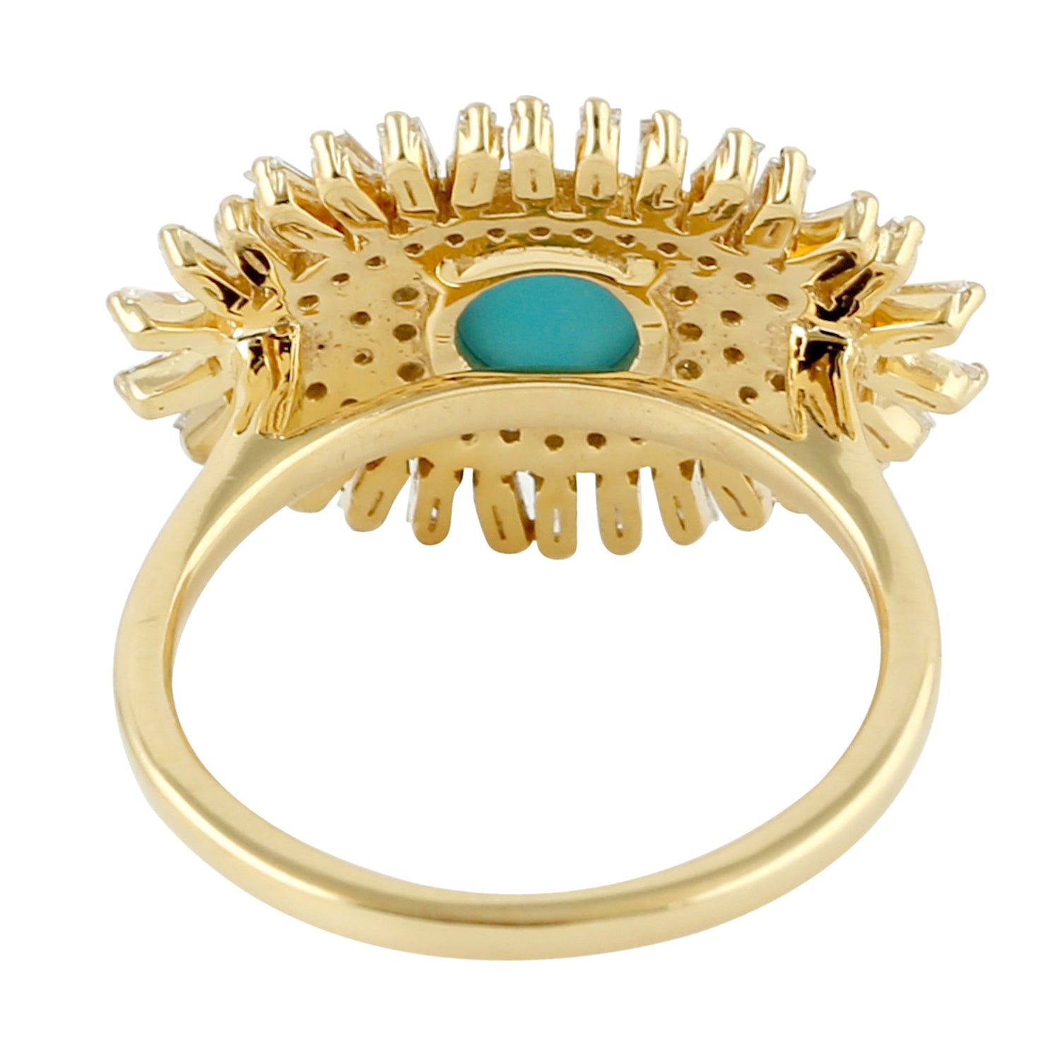 18K Yellow Gold Baguette Cut Diamond & Turquoise Evil Eye Protection Ring for Women - Perfect for Spiritual Healing, Fashion Jewelry & Gift Giving