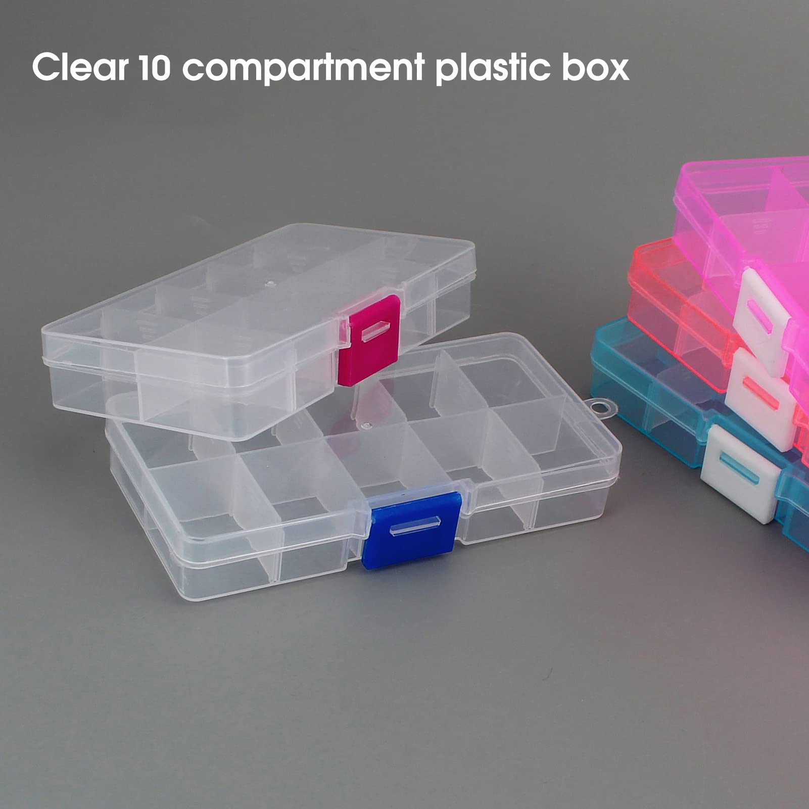 10 Grids Clear Plastic Organizer Box with Adjustable Dividers - Jewelry Storage Container for Beads, DIY Crafts, Fishing Tackles | Portable Clear Storage Box for Home, Office & Travel Organization