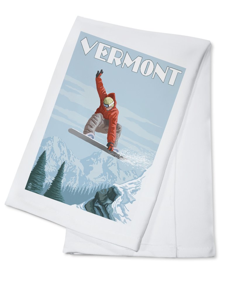 Vermont Snowboarder Jumping - 100% Cotton Tea Towel, Decorative Hand Towel for Kitchen & Home - Perfect for Ski Lodge Decor, Winter Cabin Gift & Snow Sports Enthusiasts