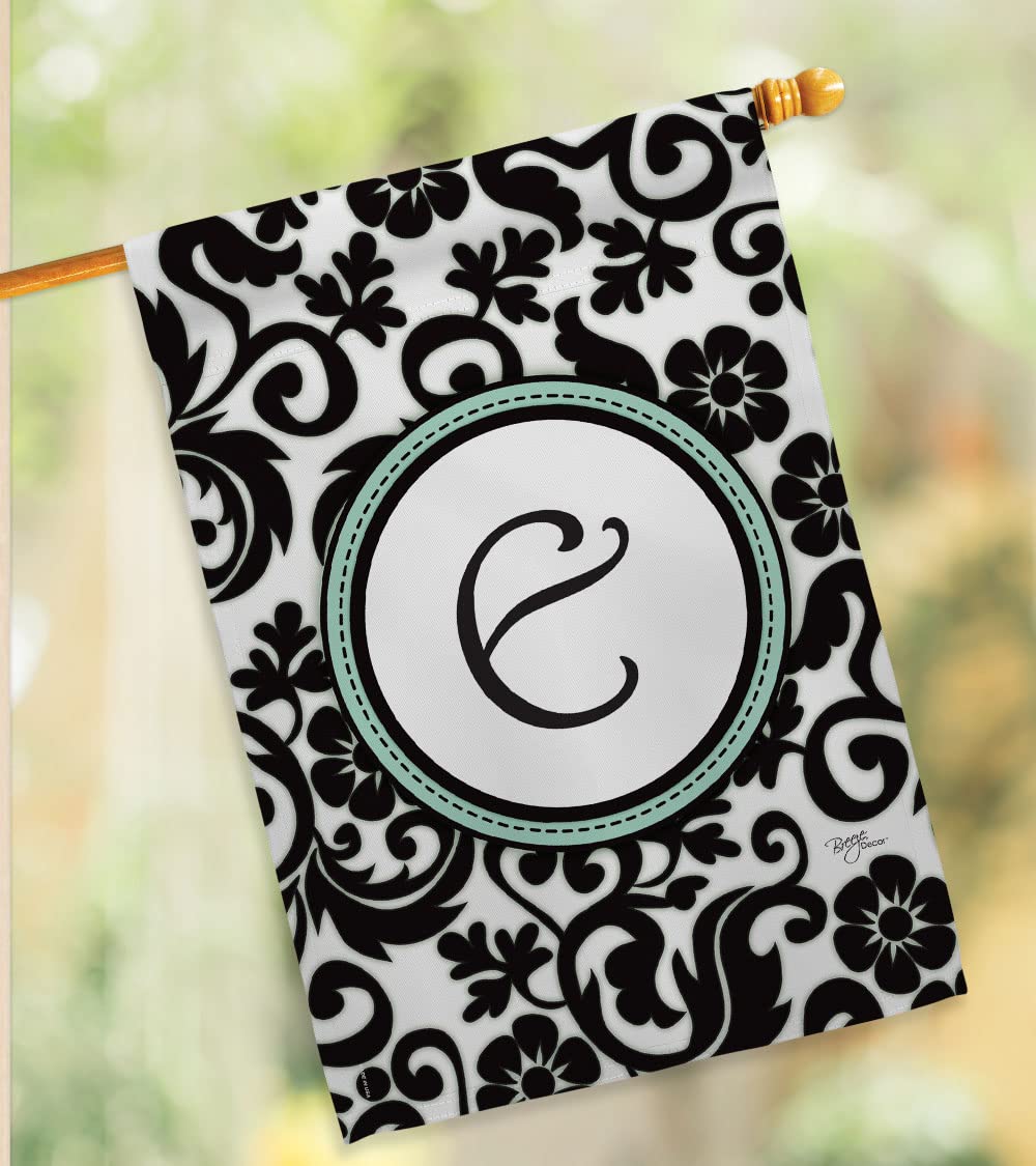 Damask E Initial House Flag Set 28x40