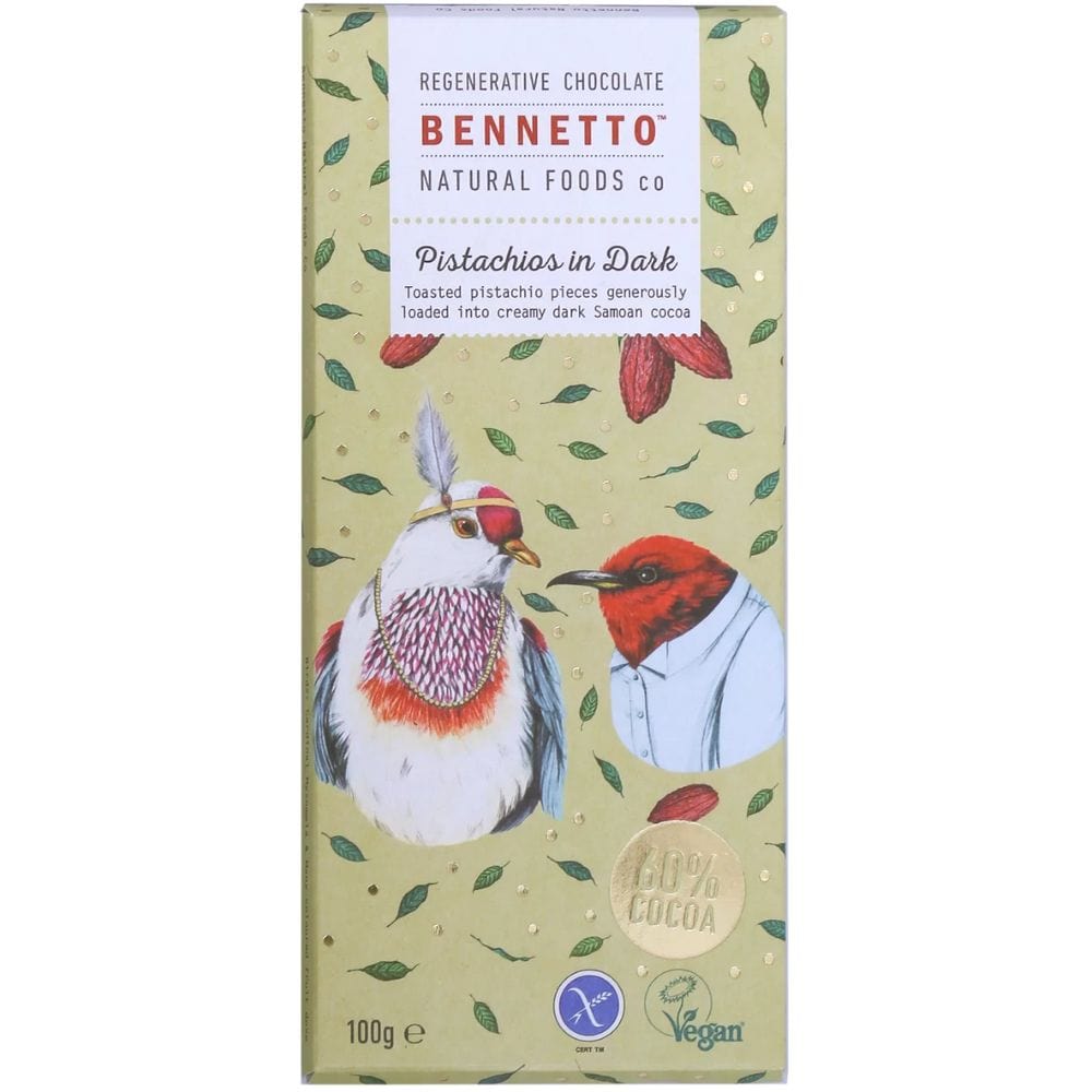 Bennetto Organic Dark Chocolate with Pistachios - 100g Premium Vegan Snack for Gifts, Desserts & Healthy Treats