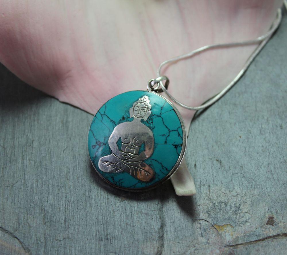 Hand Carved Turquoise Buddha Pendant Necklace - Genuine Natural Stone Jewelry for Meditation, Yoga & Spiritual Protection