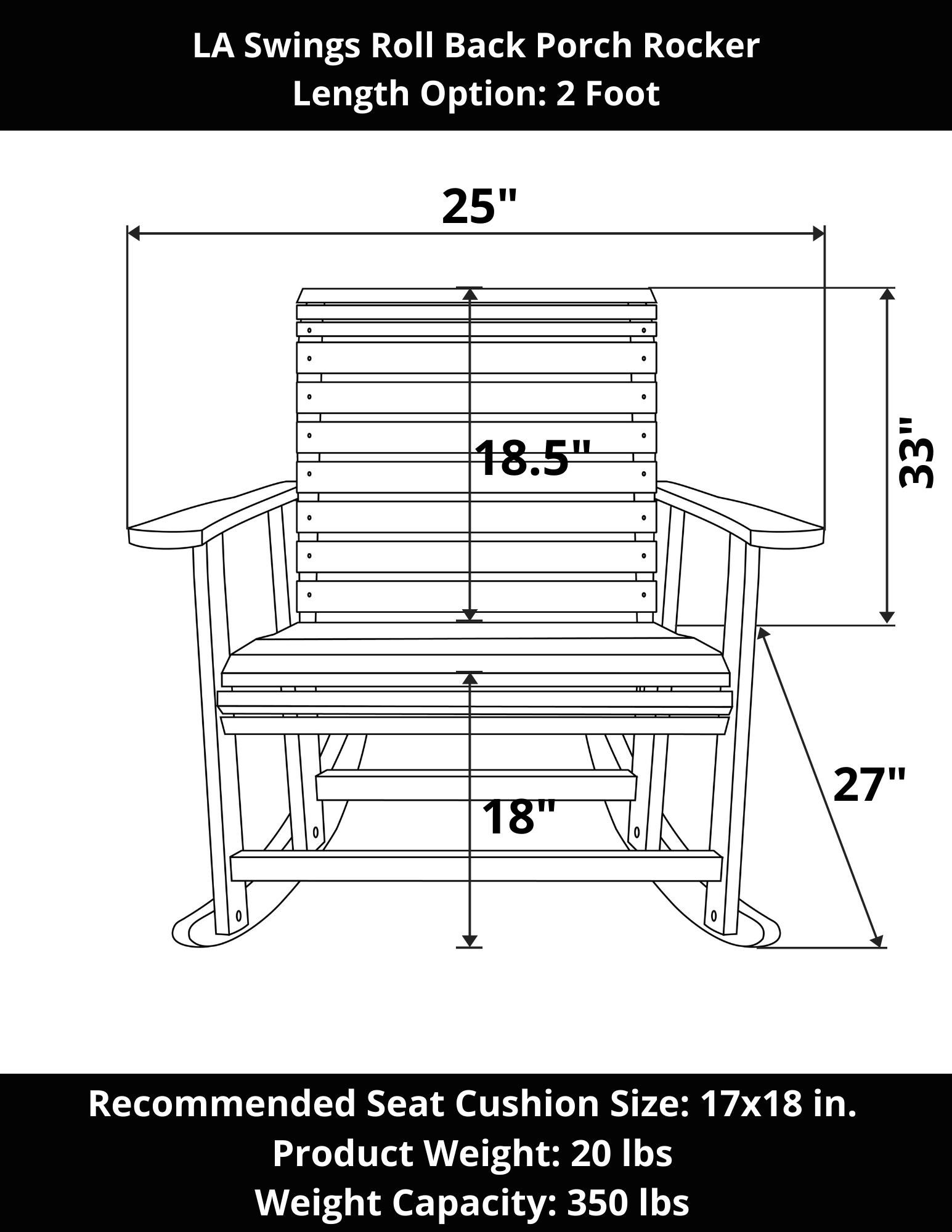 LA Swings Roll Back Cypress Porch Rocker - Comfortable Outdoor Rocking Chair for Patio, Deck & Garden - Perfect for Relaxing & Enjoying Nature
