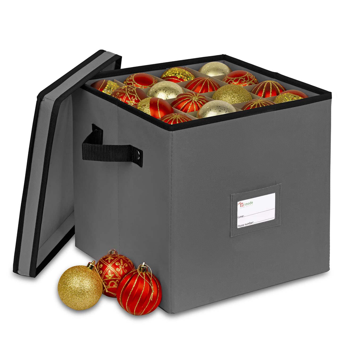 Primode Holiday Ornament Storage Chest - 4-Tray Organizer Holds 64 Christmas Ornaments with Dividers (Gray) | Perfect for Xmas Decor Organization & Seasonal Storage