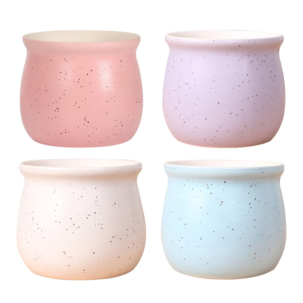 DOITOOL 4-Pack Ceramic Flower Pots - Small Succulent & Cactus Planters with Drainage Holes, Decorative Home & Garden Plant Containers for Indoor/Outdoor Plants, Perfect for Windowsill, Tabletop, and Office Decor
