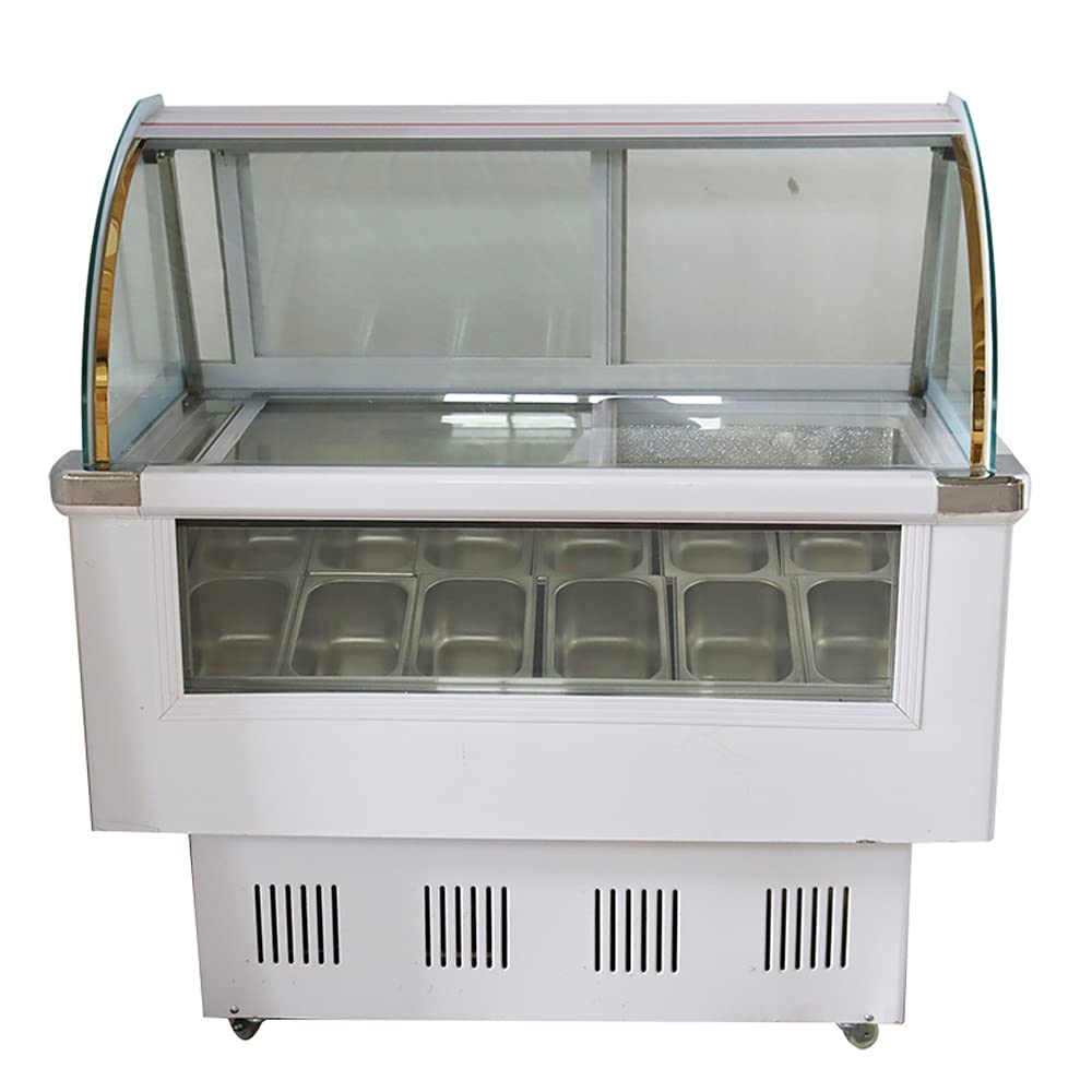 INTSUPERMAI 12 Pan Commercial Hard Ice Cream Showcase Freezer - 170L Gelato & Dipping Cabinet Display Case (110V) - Perfect for Ice Cream Shops, Bakeries, and Dessert Stores