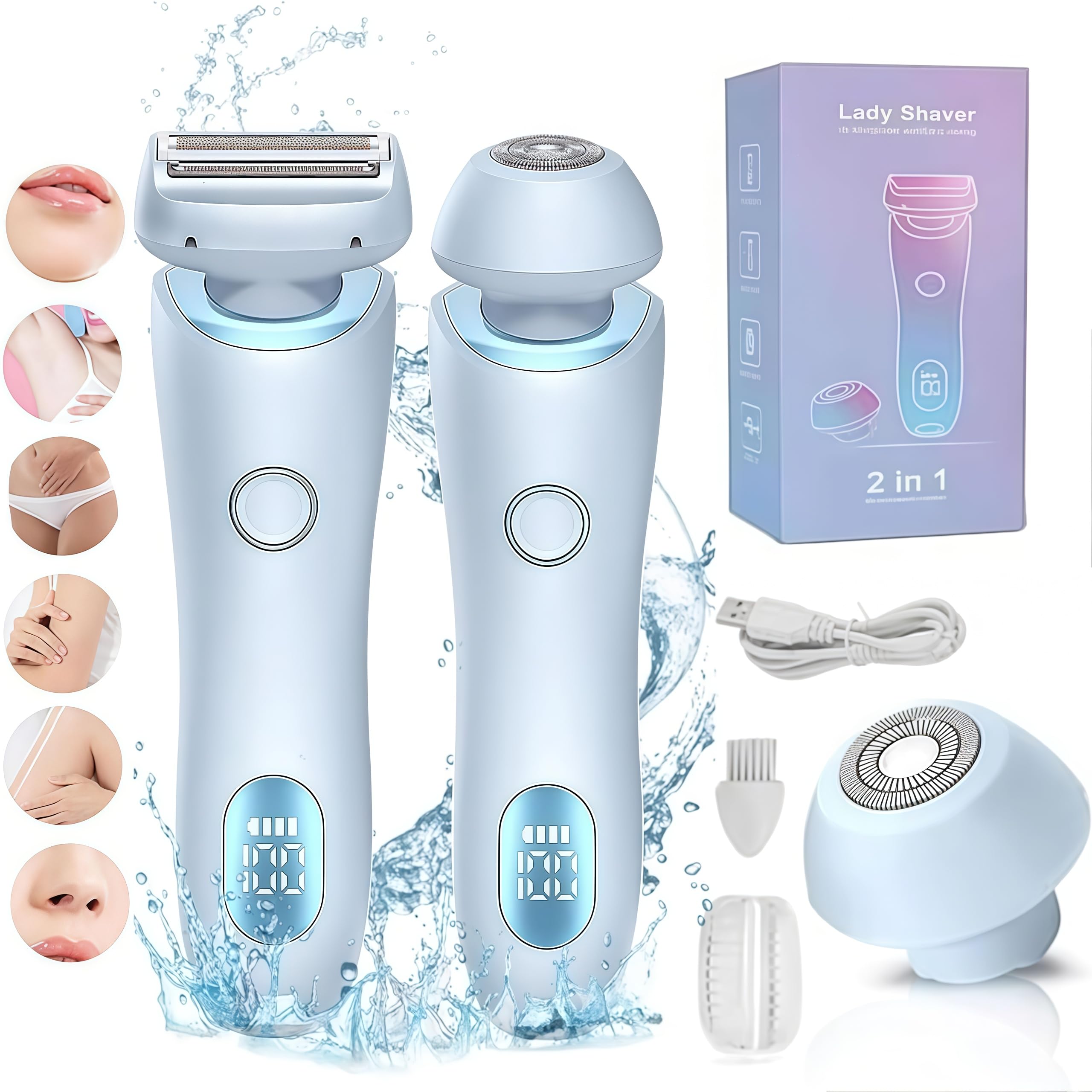Velvix Smooth Shave Electric Razor for Women - Wet & Dry Use with Removable Head - Painless Bikini & Pubic Hair Trimmer - Perfect for Travel, Gym & Sensitive Skin (Blue)
