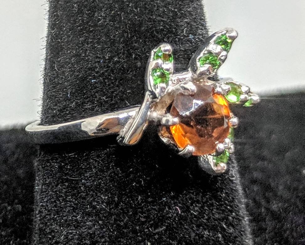 Handmade Solid Sterling Silver or 14K Gold Plated Citrine Garnet Flower Cluster Ring with Tsavorite Garnet Accents - Perfect for Weddings, Anniversaries & Gift Giving