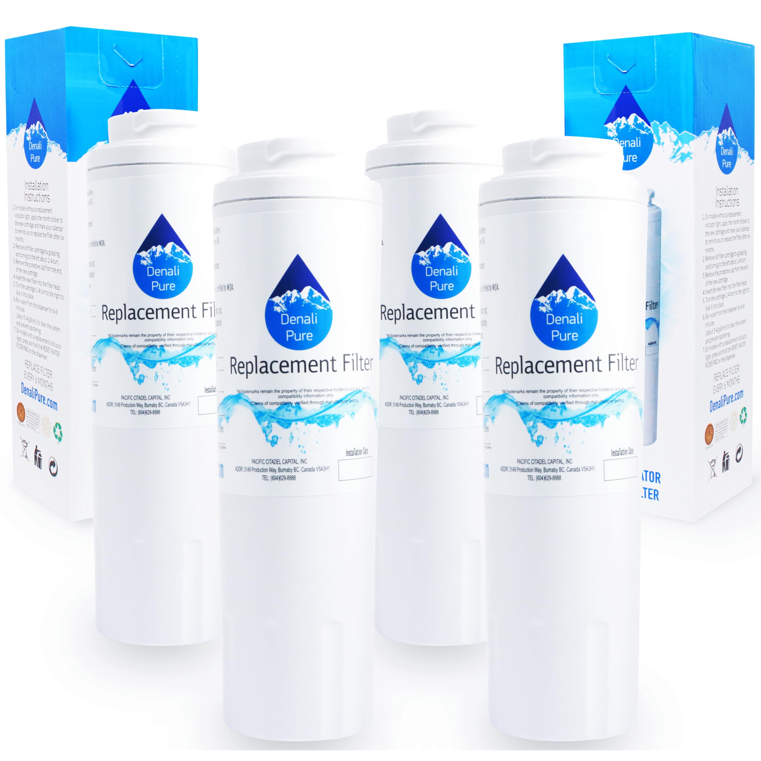 4-Pack KitchenAid KBFS25EVMS3 Refrigerator Water Filter Replacement - Compatible with KitchenAid 4396395 Fridge Filter Cartridge | Pure Drinking Water for Home & Office Use
