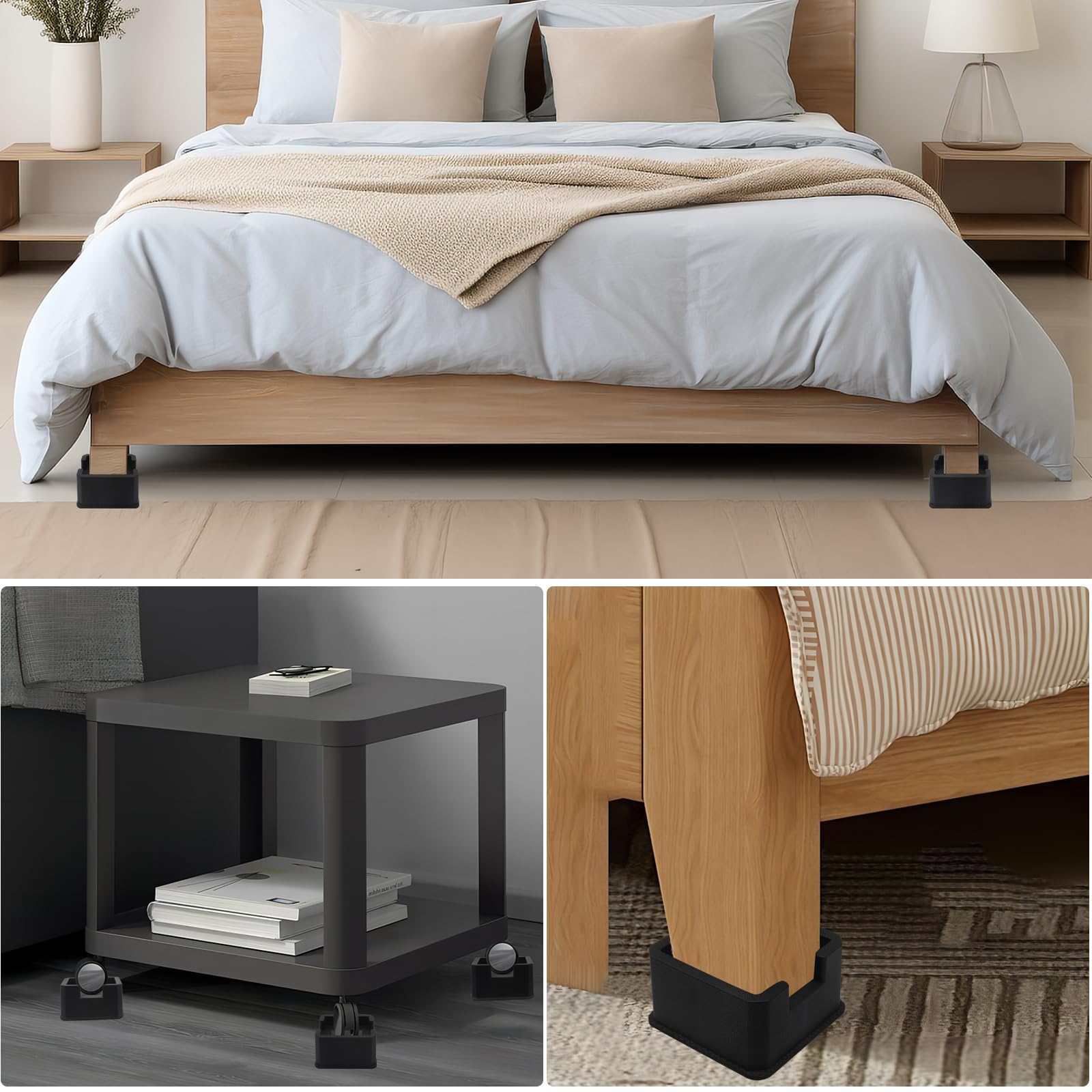 2 Inch Heavy Duty Bed Risers - Adjustable Bed Lifts for Casters & Wheels - Supports Up to 6000lbs - Perfect for Bed Frames, Furniture, Tables, Sofas & Couches - Ideal for Dorm Rooms, Home Offices & Guest Bedrooms