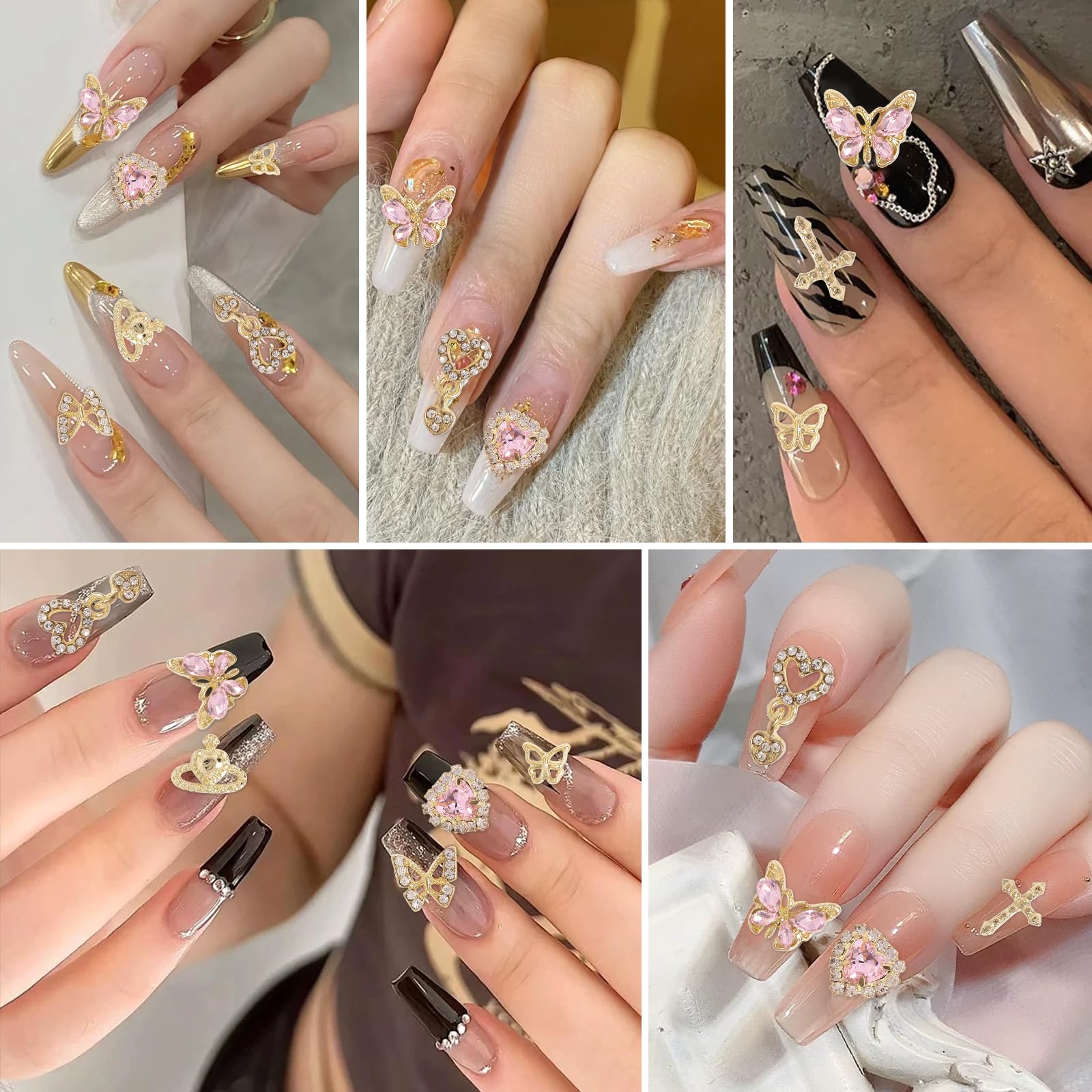 64Pcs 3D Gold Butterfly & Heart Nail Charms - Luxury Nail Art Decorations for Acrylic Nails, Manicure Designs - Perfect for Bridal, Party & Salon Nail Art Accessories