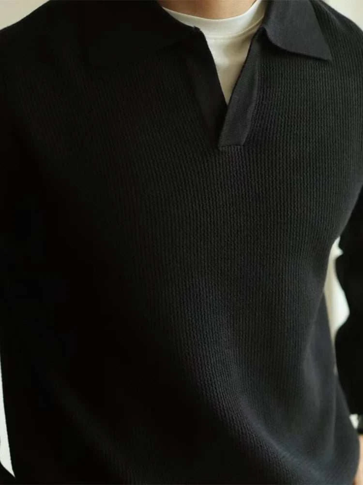 Men's Classic Polo Turn Down Collar Sweater - Comfortable Knit Pullover for Casual Wear & Office Outfits