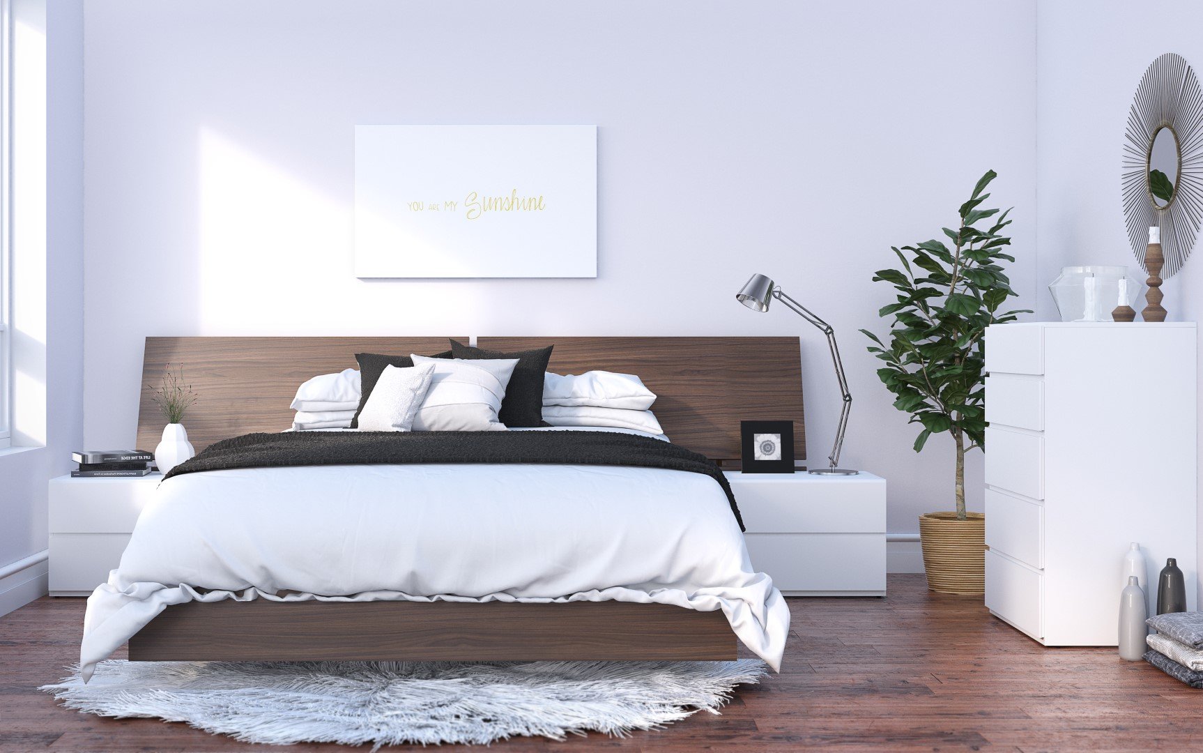 Nexera 400873 5-Piece Queen Bedroom Set - Walnut & White Bed Frame, Headboard & Dresser | Perfect for Modern Bedrooms, Guest Rooms & Small Spaces