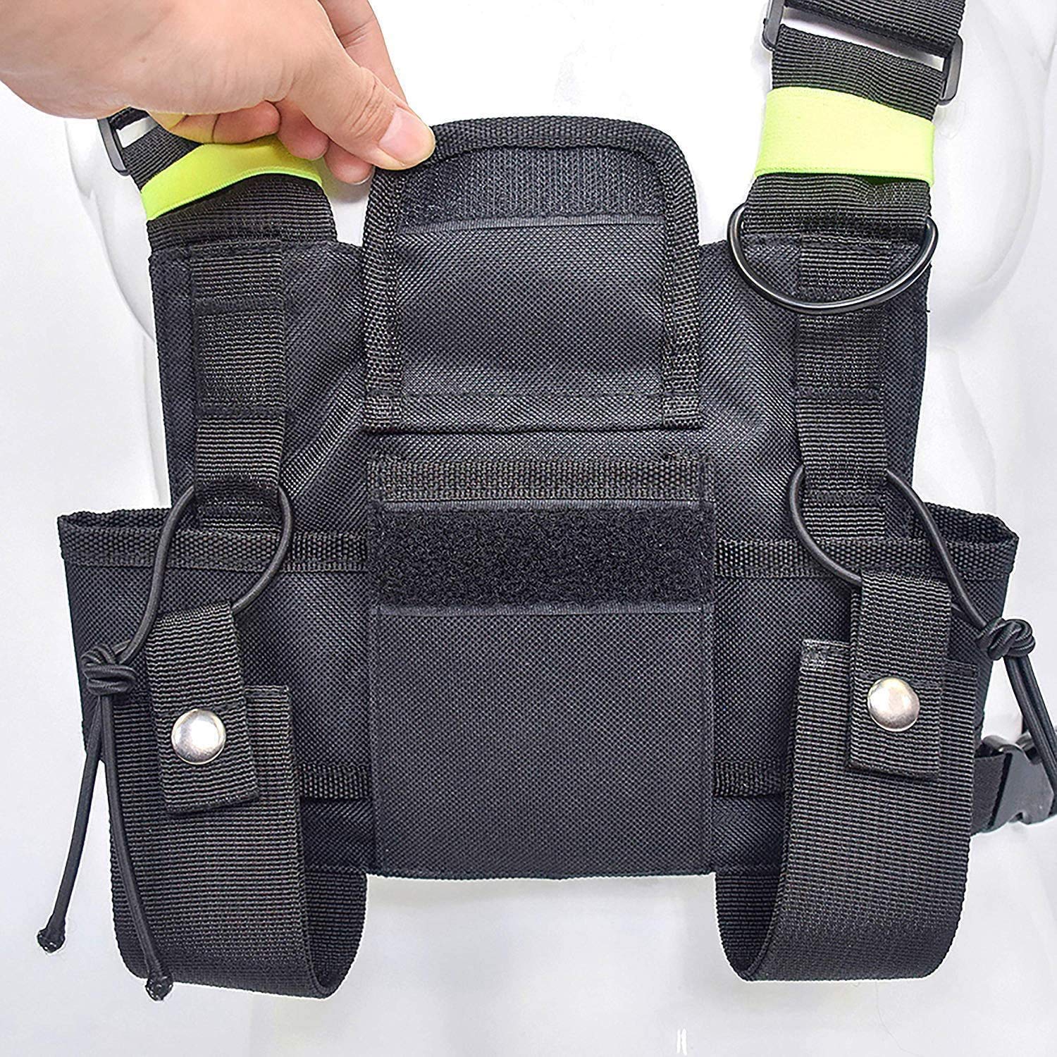 SHADDOCK Universal Yellow Reflective Radio Harness Front Pack Pouch Vest - Chest Bag Carry Case for Two Way Radio & Walkie Talkie - Rescue Essentials Gear for Hiking, Camping & Emergency Situations