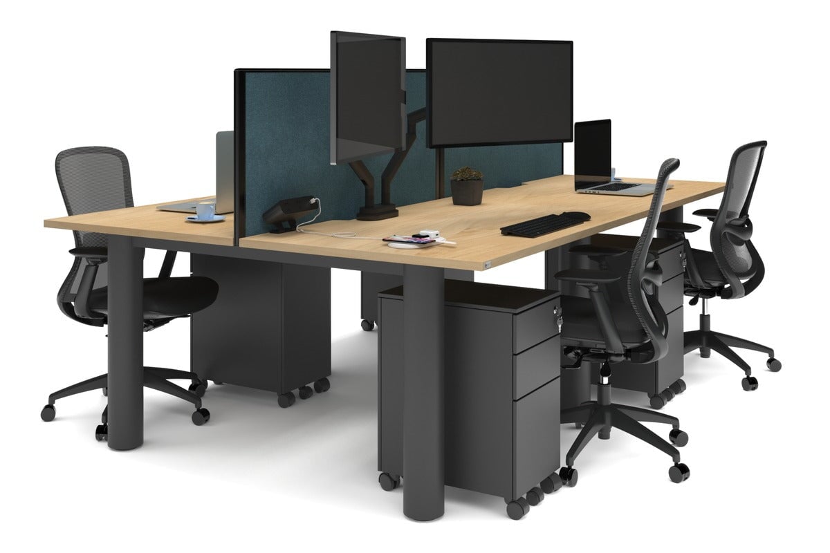 4-Person Office Workstation with Quadro Cylinder Legs - 1200L x 800W Desk with Cable Management Scallop for Modern Workspaces & Collaborative Office Environments