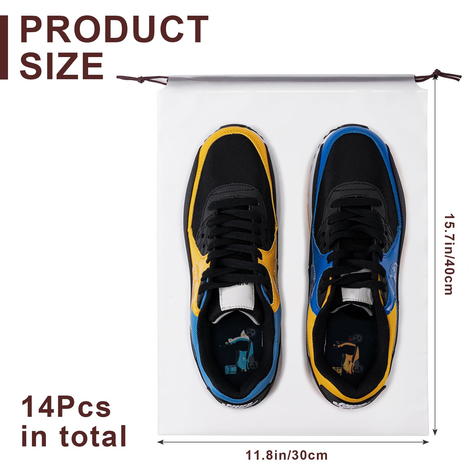 Hoewina 14PCS Clear Shoe Bags for Travel - Large Transparent Shoe Storage (11.8x15.7 Inches) with Rope, Portable Shoe Organizer for Men & Women - Perfect for Airplane, Gym, Closet Organization & Shoe Protection