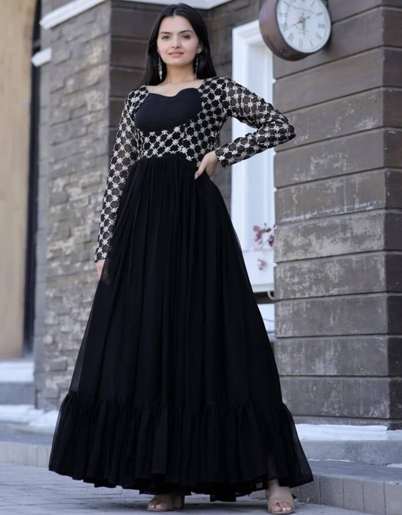 Elegant Black Designer Gown for Women - Ready to Wear Formal Dress for Evening Parties, Weddings & Special Occasions