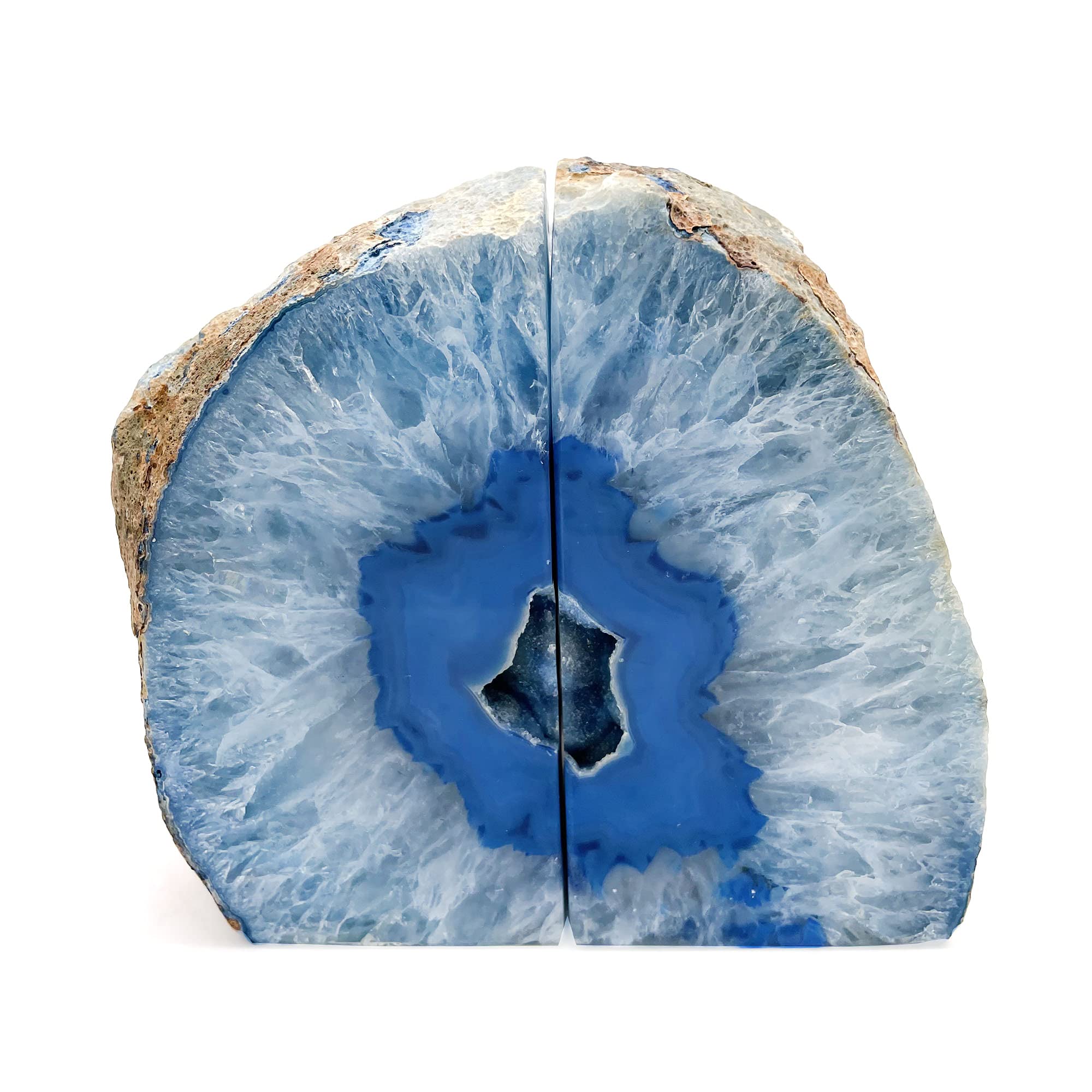 Blue Agate Bookends - Pair of Dyed Geode Crystal Stone Book Holders for Office Desk Organization & Home Decor | Unique Bookshelf Storage Solution for Living Room, Study & Library (BKBU-10230)