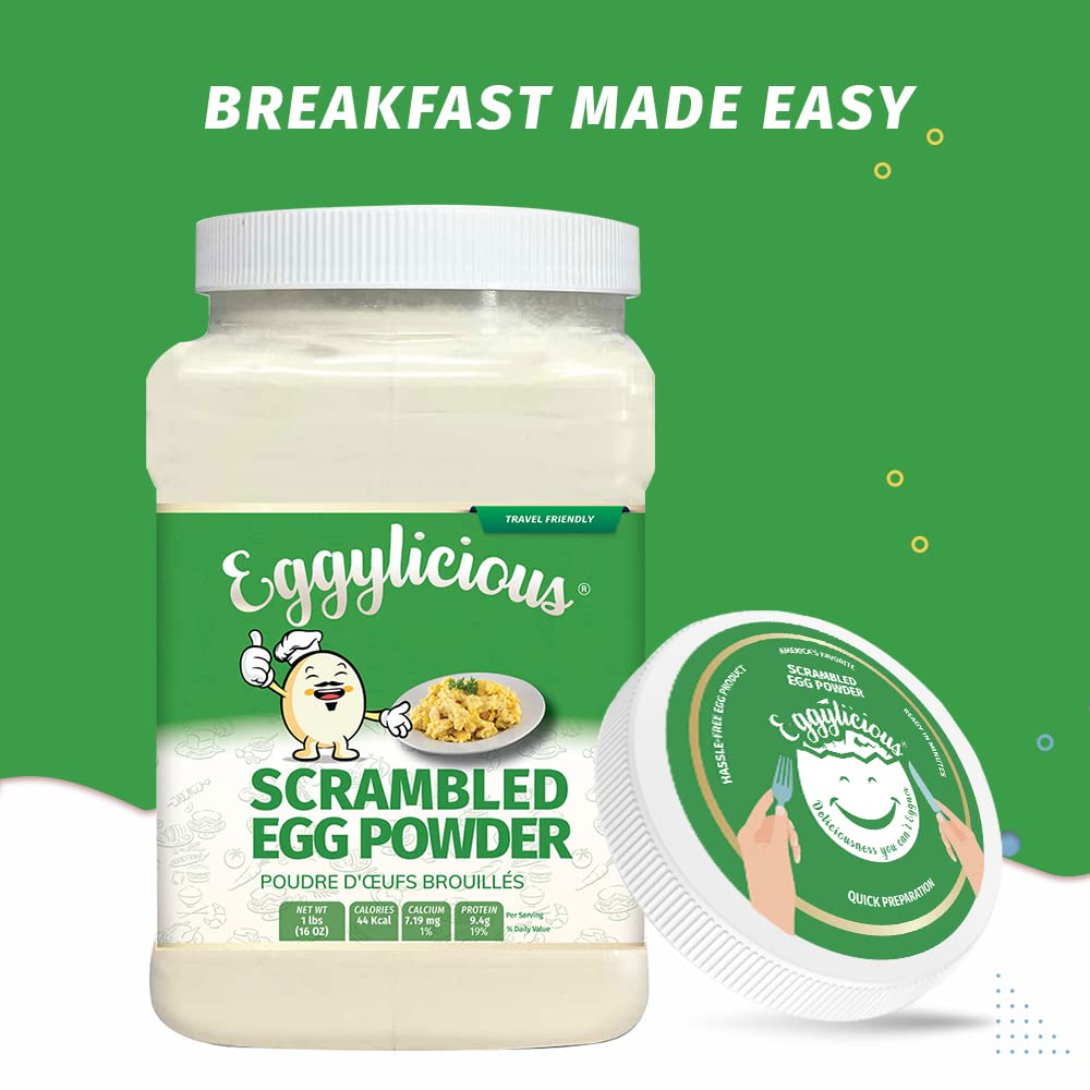 Eggylicious Egg Scramble Mix - Hormone-Free Whole Eggs | High Protein Breakfast | Easy Camping & Backpacking Food | Preservative-Free | 1 lb Jar | Perfect for Outdoor Adventures, Quick Meals & Healthy Eating