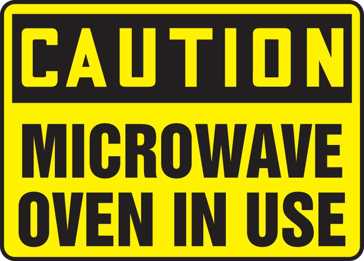 10x14 Inch Microwave Oven Warning Sign - Adhesive Vinyl Caution Label for Kitchen Safety - Perfect for Restaurants, Offices & Home Use