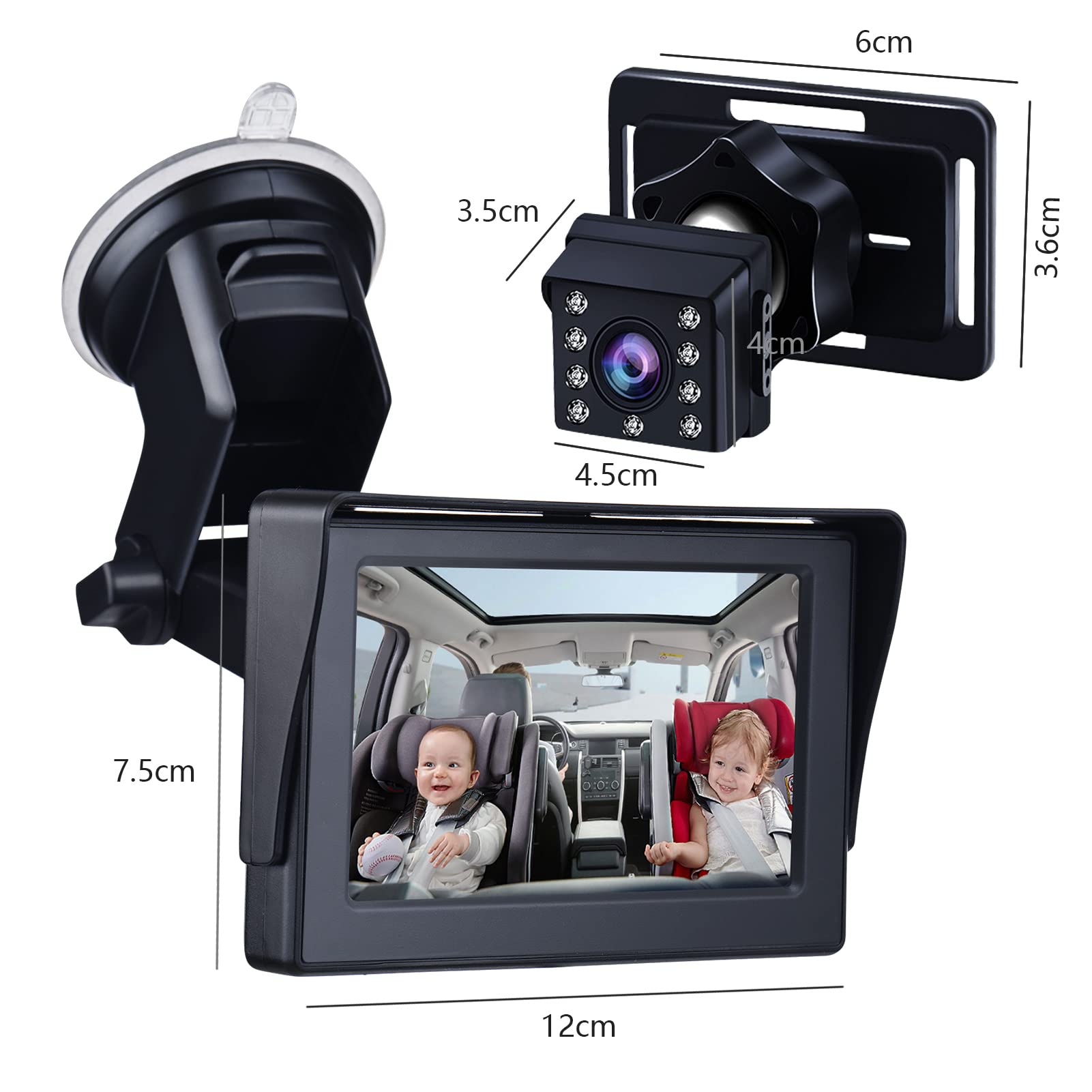 1080P 4.3 Inch Baby Car Mirror with Night Vision & 5M Cable - Adjustable Angle, Wide Crystal Clear View for Rear-Facing Car Seat Safety Monitoring - Perfect for Parents Traveling with Infants