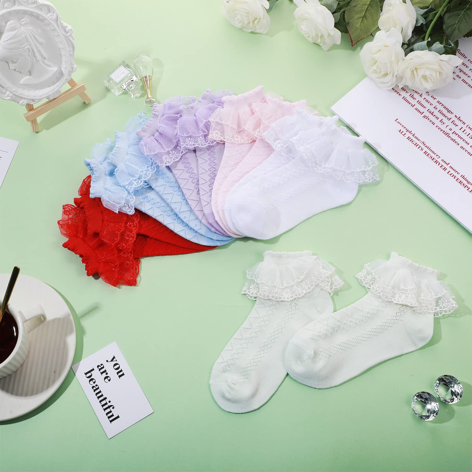 Haysandy 8 Pairs Toddler Girls Dress Socks - Cute Ruffle Frilly Lace Cotton Baby Socks for Teen Girls | Perfect for Parties, School & Special Occasions