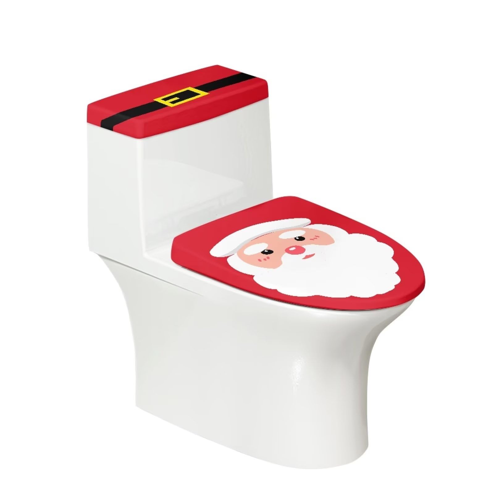 Red Santa Claus Toilet Tank Cover 2-Pack - Stretchable Anti-Stain Fabric Toilet Seat Cover Replacement for Christmas Bathroom Decor - Perfect for Holiday Home Decor & Festive Bathroom Accessories
