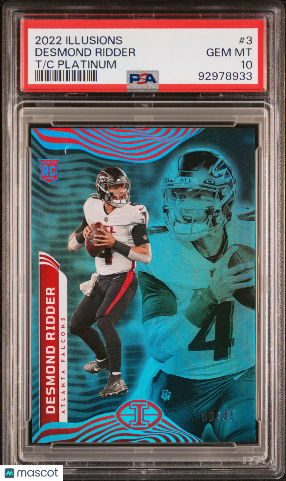 2022 Panini Illusions Desmond Ridder Rookie Card PSA 10 T/C Platinum 08/35 #3 - Perfect for Football Collectors & Fantasy Sports Fans