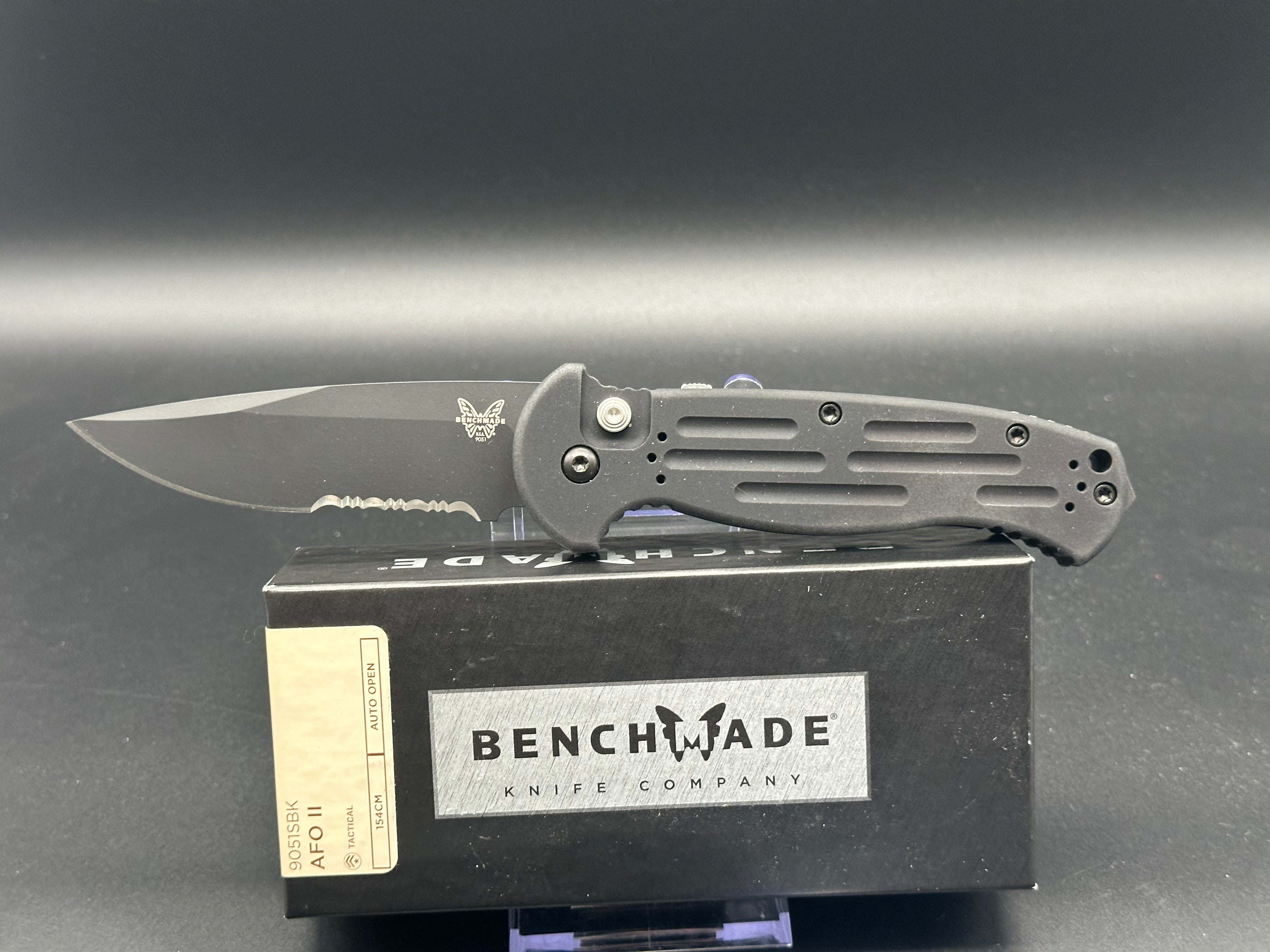 Benchmade 9051 AFO II Tactical Folding Knife - Black Aluminum Handle with 154CM Partially Serrated Blade for Outdoor Survival, Camping & EDC