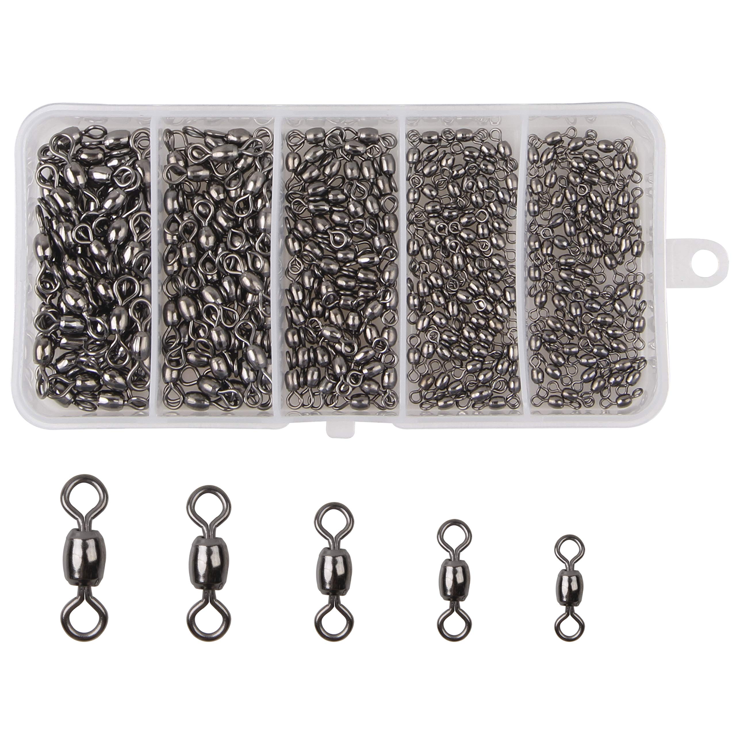 300pcs Black Stainless Steel Barrel Swivels Fishing Tackle Kit - Ball Bearing Fishing Swivel with Solid Ring, Saltwater & Freshwater Fishing Line Hook Connector - Perfect for Bass, Trout, and Deep Sea Fishing Gear Accessories