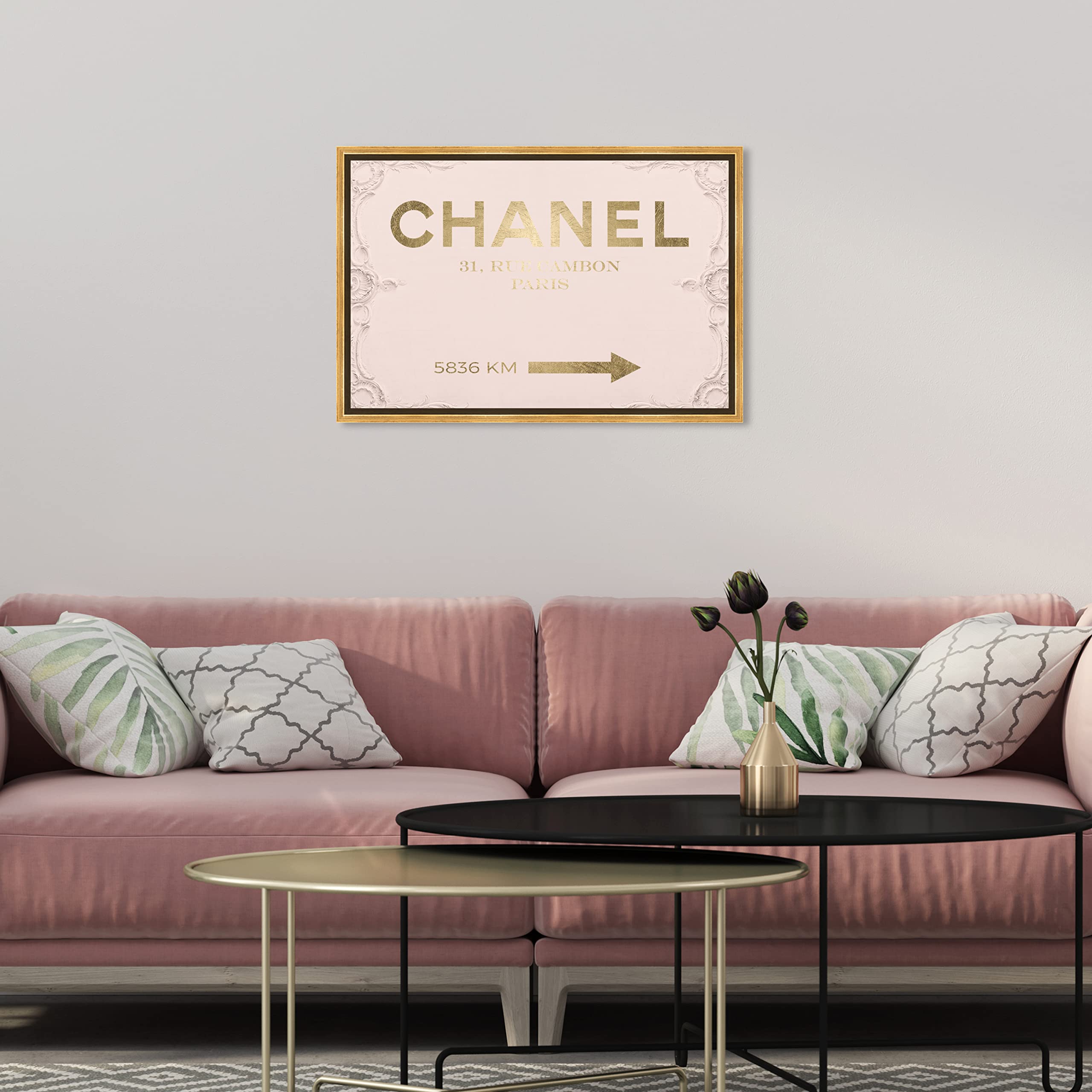 Oliver Gal Fashion Glam Gold Frame Canvas Wall Art - Rococo Style Pink & Gold Home Decor (24x16 Inches) for Living Room, Bedroom & Bathroom | Perfect for Modern Glamour Interiors & Luxury Gift Giving