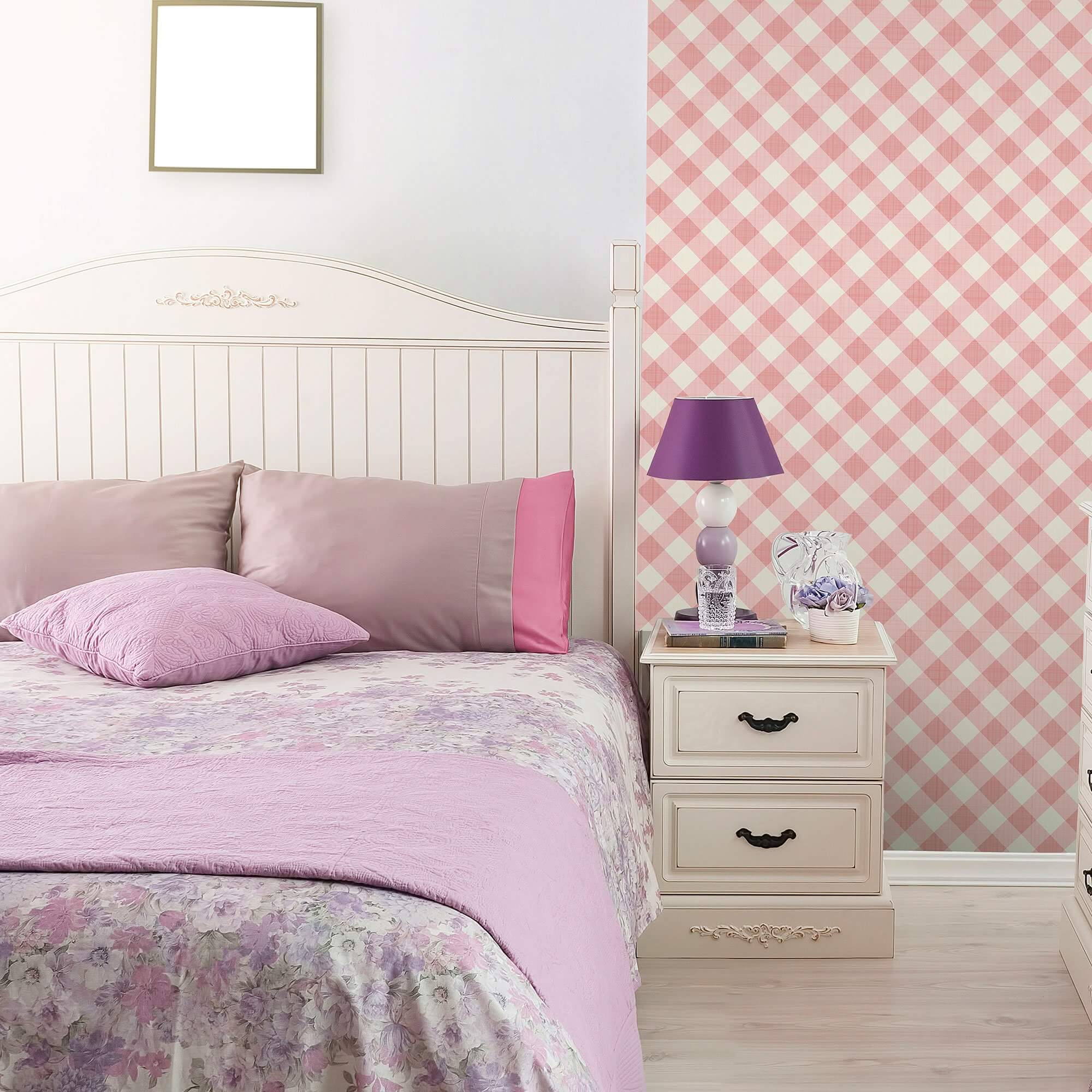 Pink Plaid Peel and Stick Removable Wallpaper - Self-Adhesive Decorative Wall Covering for Bedroom, Nursery & Home Office Decor