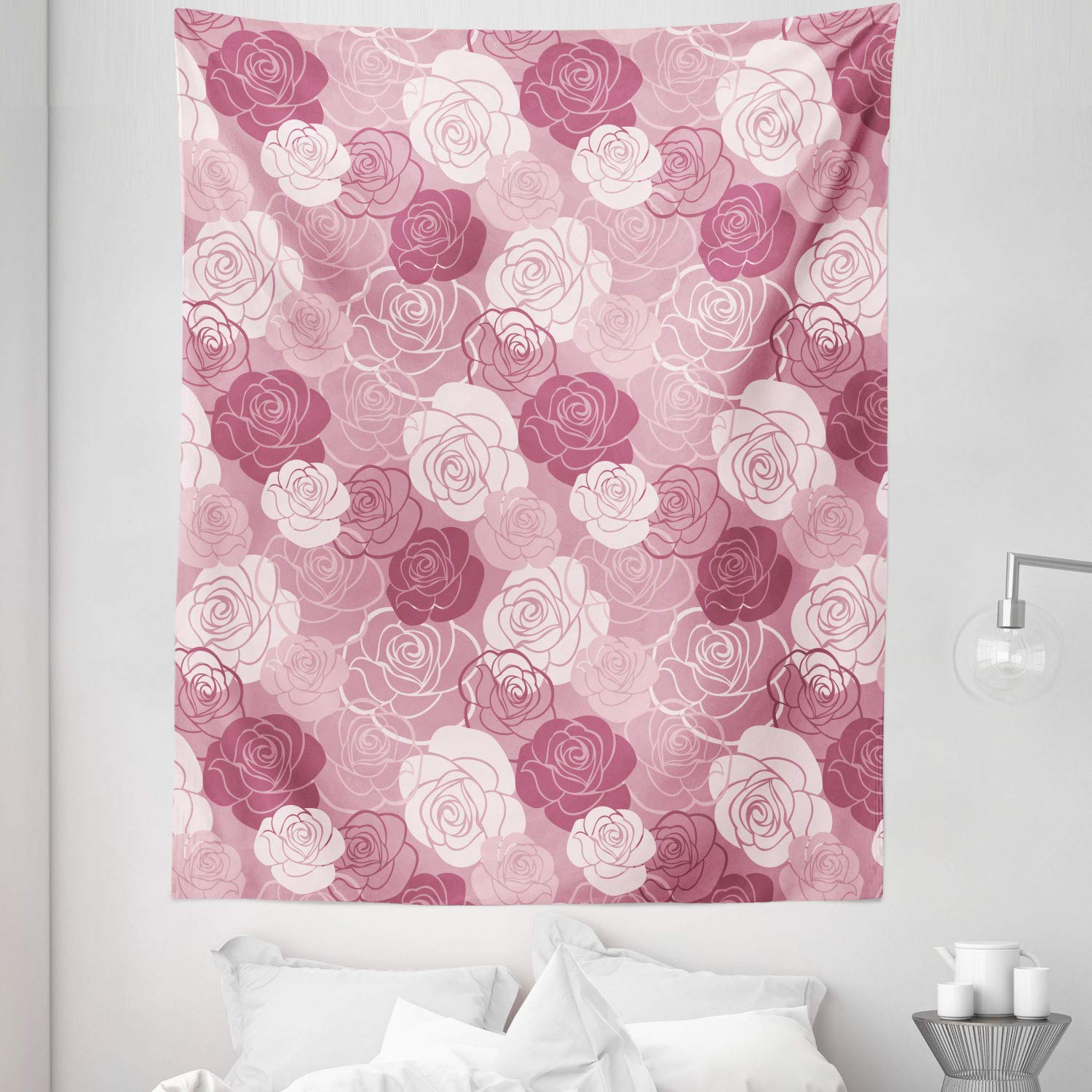 Ambesonne Rose Flowers Tapestry - Twin Size Floral Wall Hanging (68x88 inches) | Pastel Romantic Blossom Print Bedspread & Wall Decor | Perfect for Bedroom, Dorm, or Living Room Aesthetic
