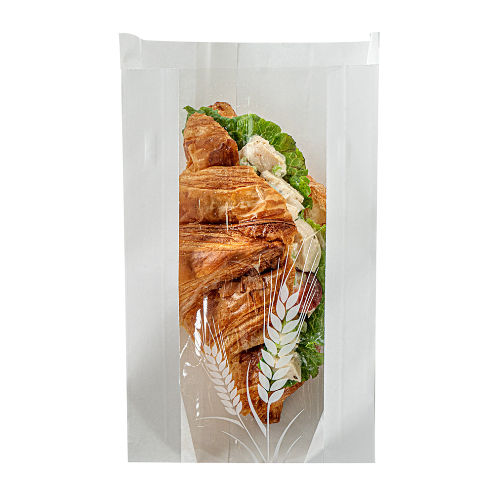 White Paper Bread Bags - Micro Perforated, Greaseproof, Wheat Pattern (4.75