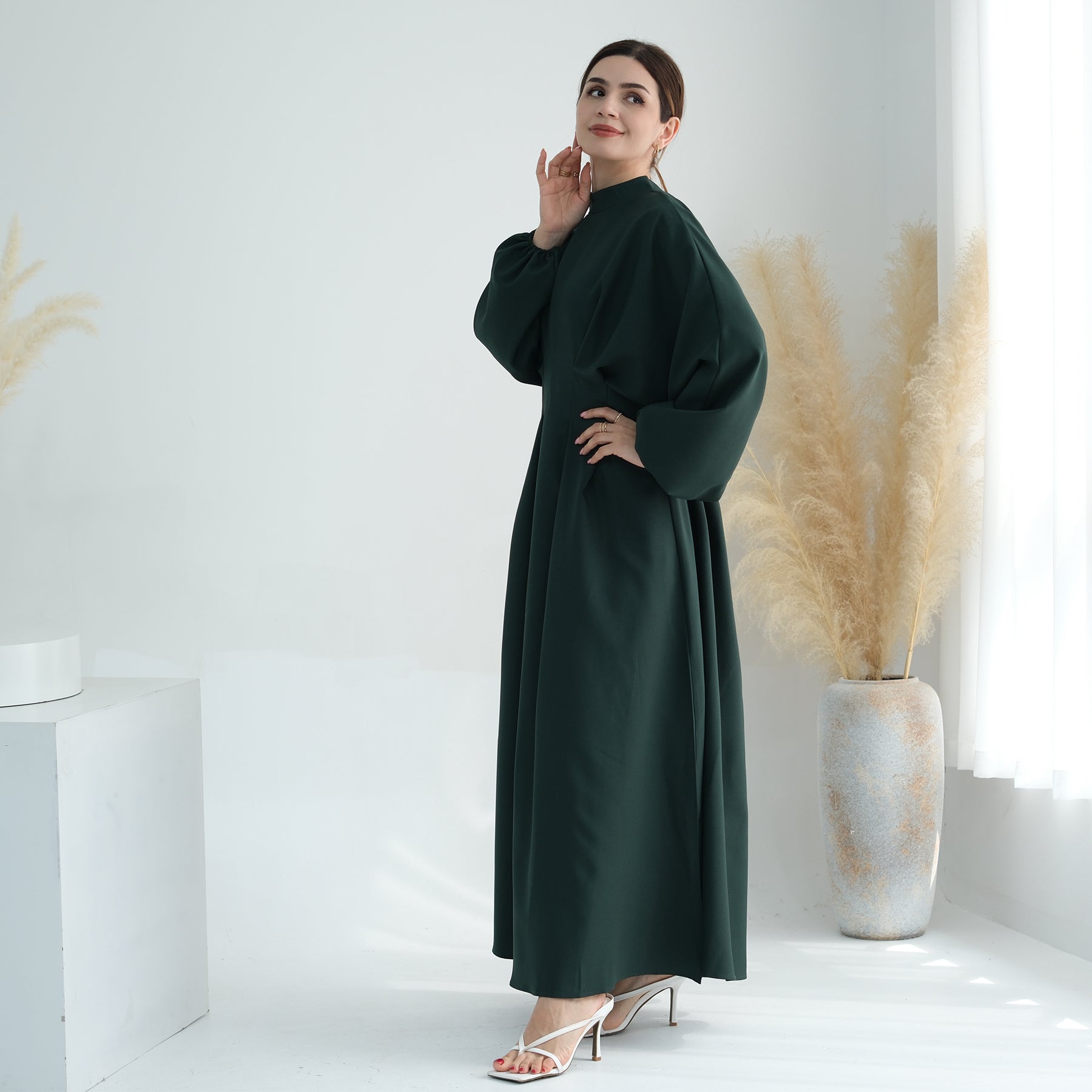 Madison Long Sleeve Maxi Dress in Green | Flowy Boho Chic Women's Dress for Casual Outings, Date Nights & Fall Weddings