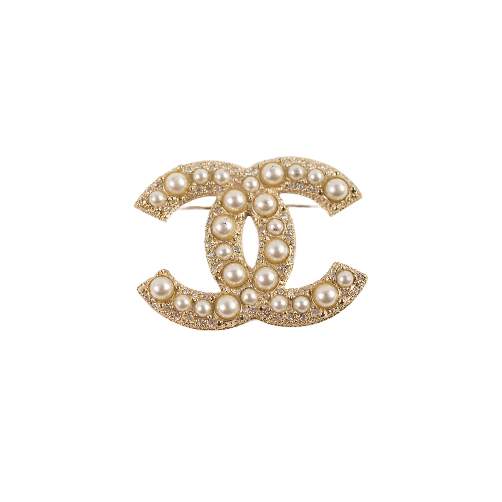 Chanel CC Logo Gold Pearl Rhinestone Brooch - Elegant Fashion Jewelry for Women | Perfect for Dresses, Blazers & Special Occasions
