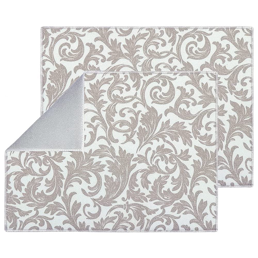 Absorbent Dish Drying Mat - Machine Washable Kitchen Counter Mat (Grey Vine) for Drying Dishes & Utensils