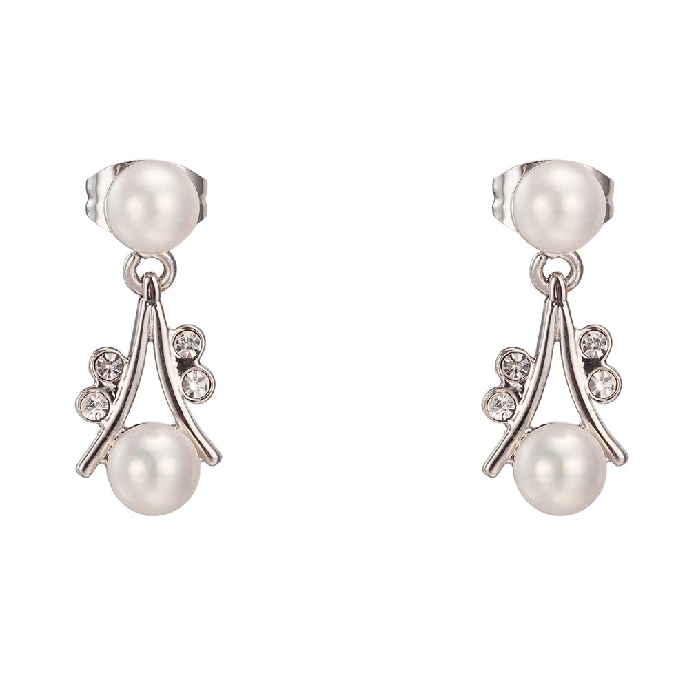 YAZILIND Silver Plated Stud Earrings with Pearl & Cubic Zirconia Pendant - Elegant Fashion Jewelry for Women - Perfect for Parties, Weddings & Daily Wear