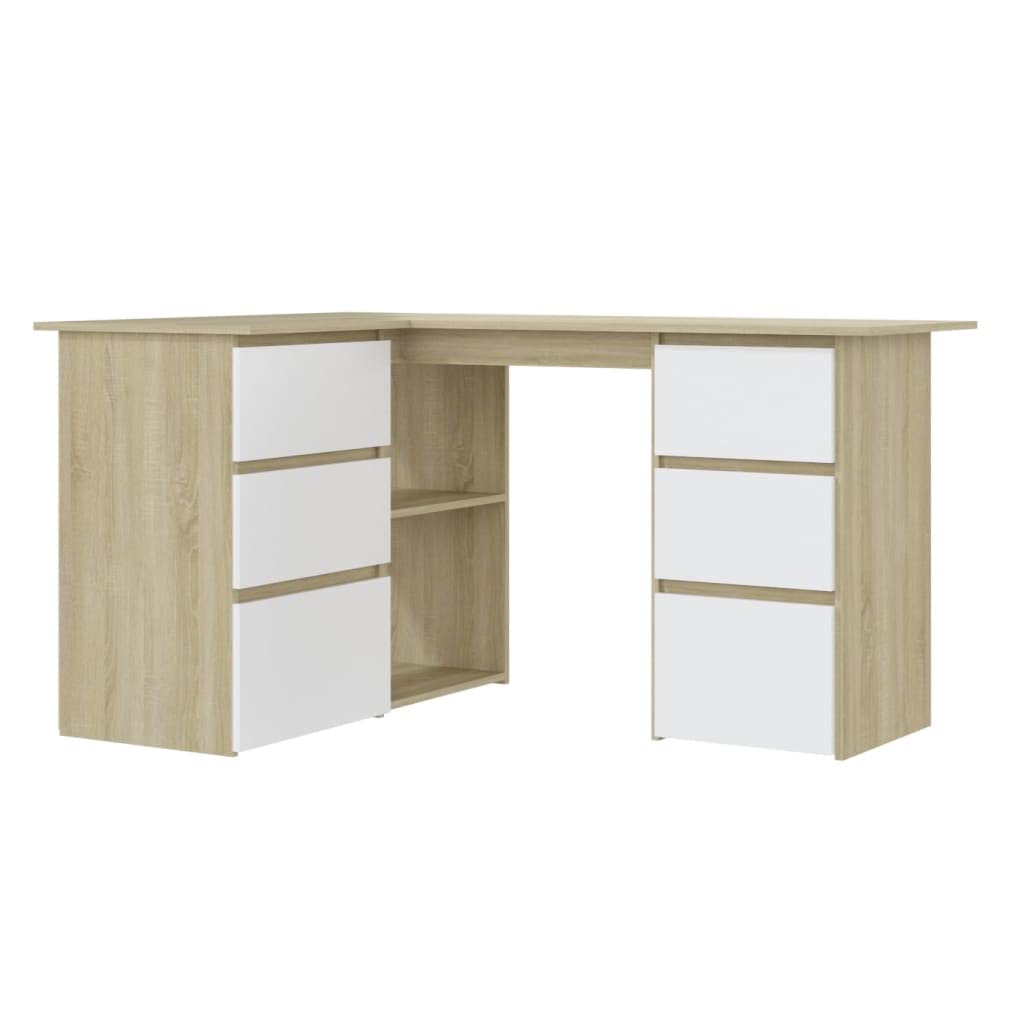 Modern Corner Desk with 4 Drawers & 4 Shelves (2 with Doors) - 57.1