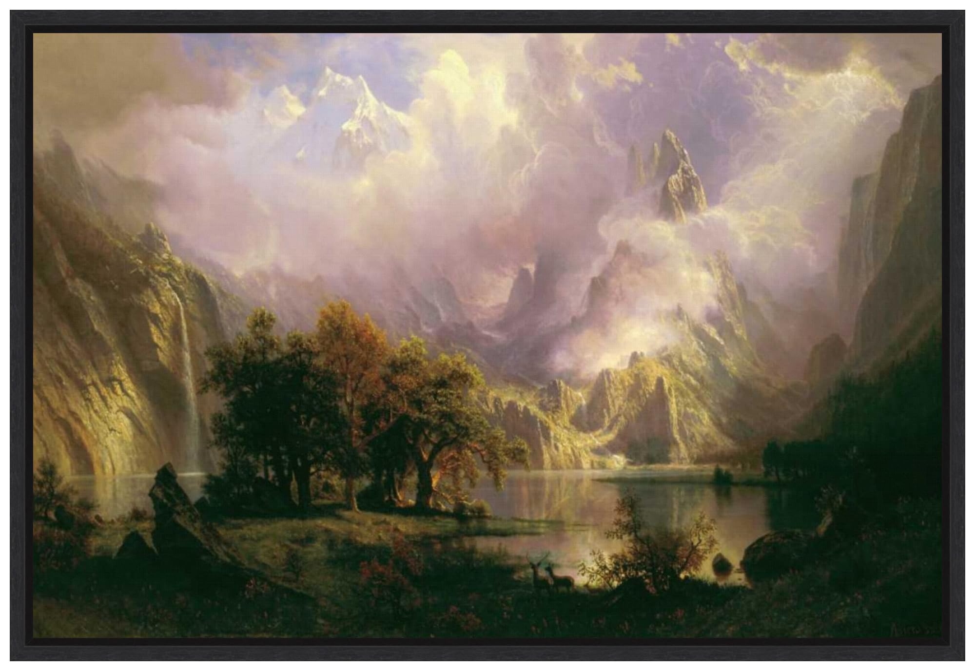 Amanti Art Framed Canvas Wall Art - 23x33 Rocky Mountain Landscape Painting by Albert Bierstadt, Modern Framed Wall Decor, Large Landscape Artwork for Living Room, Bedroom, Office - Perfect for Home & Office Decoration