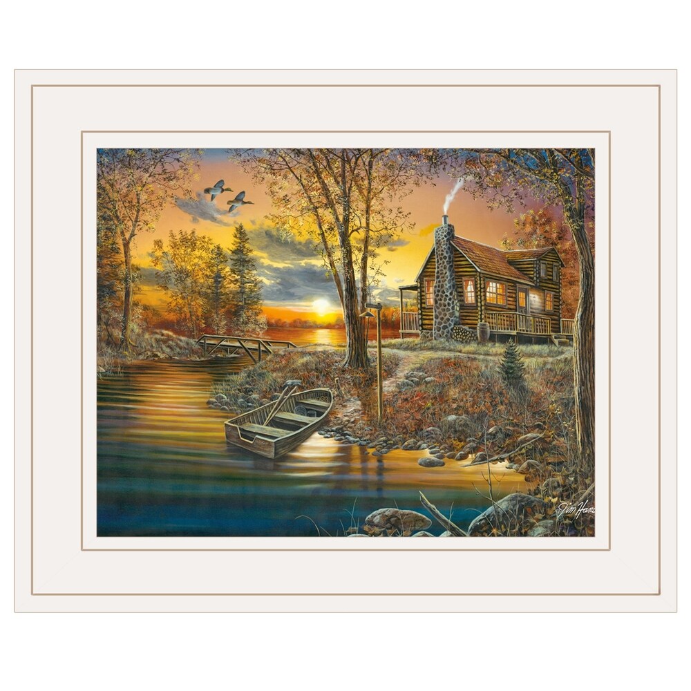 Jim Hansel 'As Night Falls' Framed Art Print - White Wood Frame - Ready to Hang Wall Decor for Living Room, Bedroom & Office