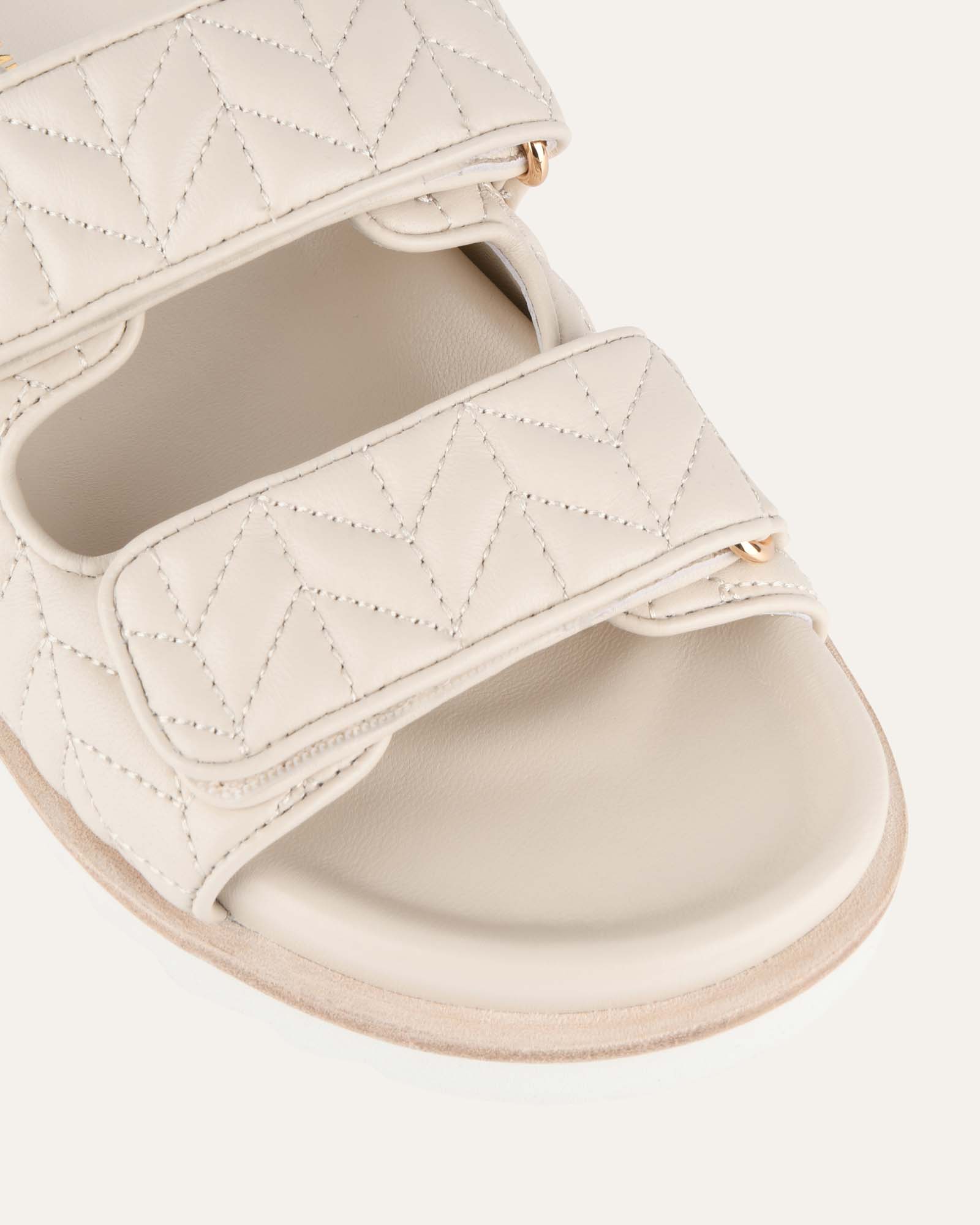 VERITY Women's Flat Sandals - Off White Genuine Leather Comfortable Slip-On Summer Shoes for Beach, Vacation & Casual Outings