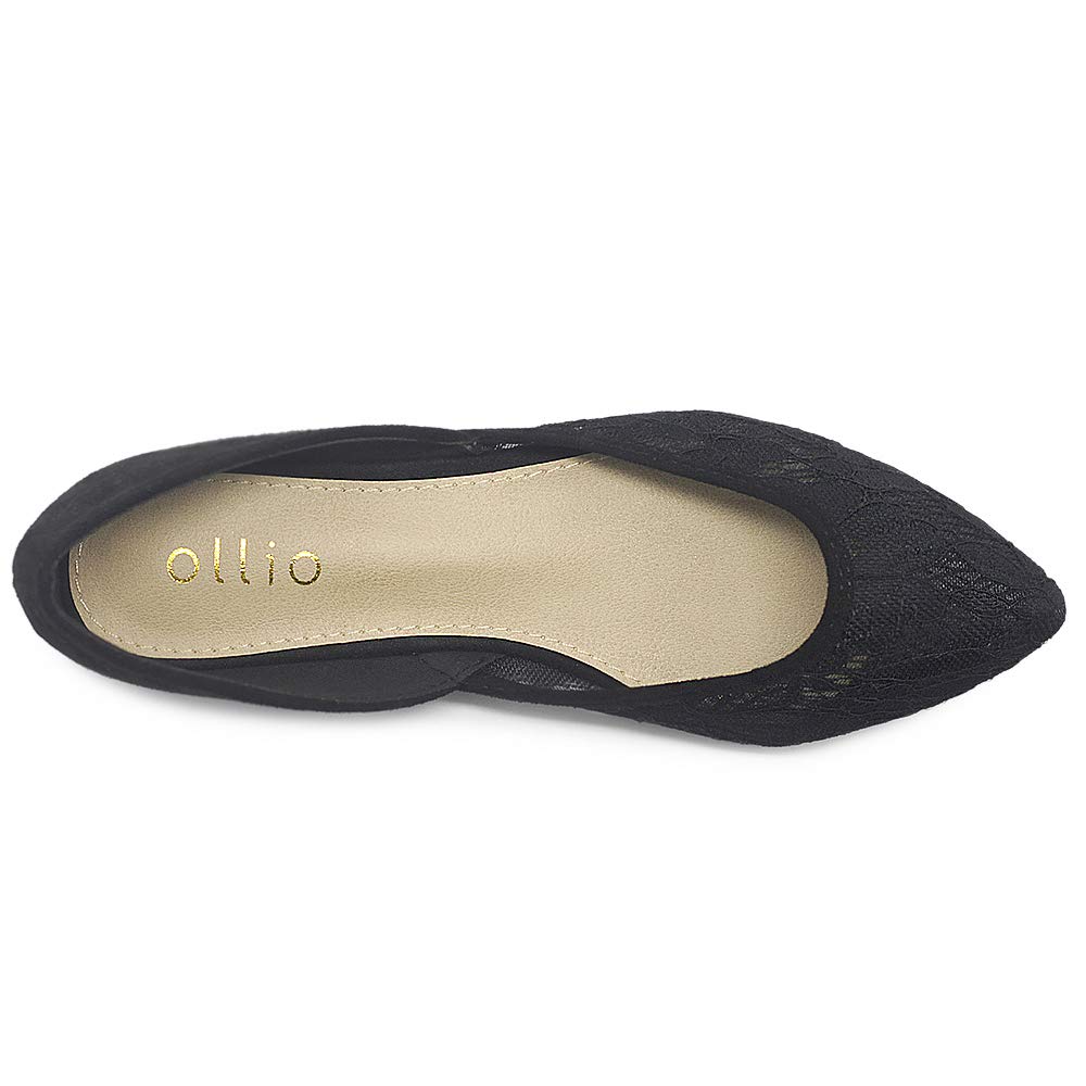 Ollio Women's Ballet Flats - Faux Suede Floral Lace Pointed Toe Shoes - Breathable Mesh Comfort for Work, Wedding & Casual Wear